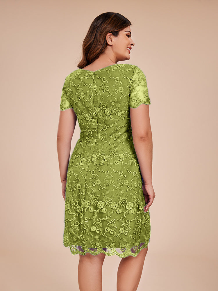 Column Short Sleeves Knee Length Lace Mother of the Bride Dress
