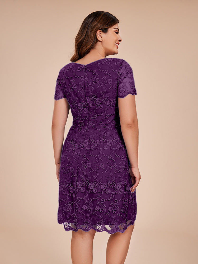 Column Short Sleeves Knee Length Lace Mother of the Groom Dress