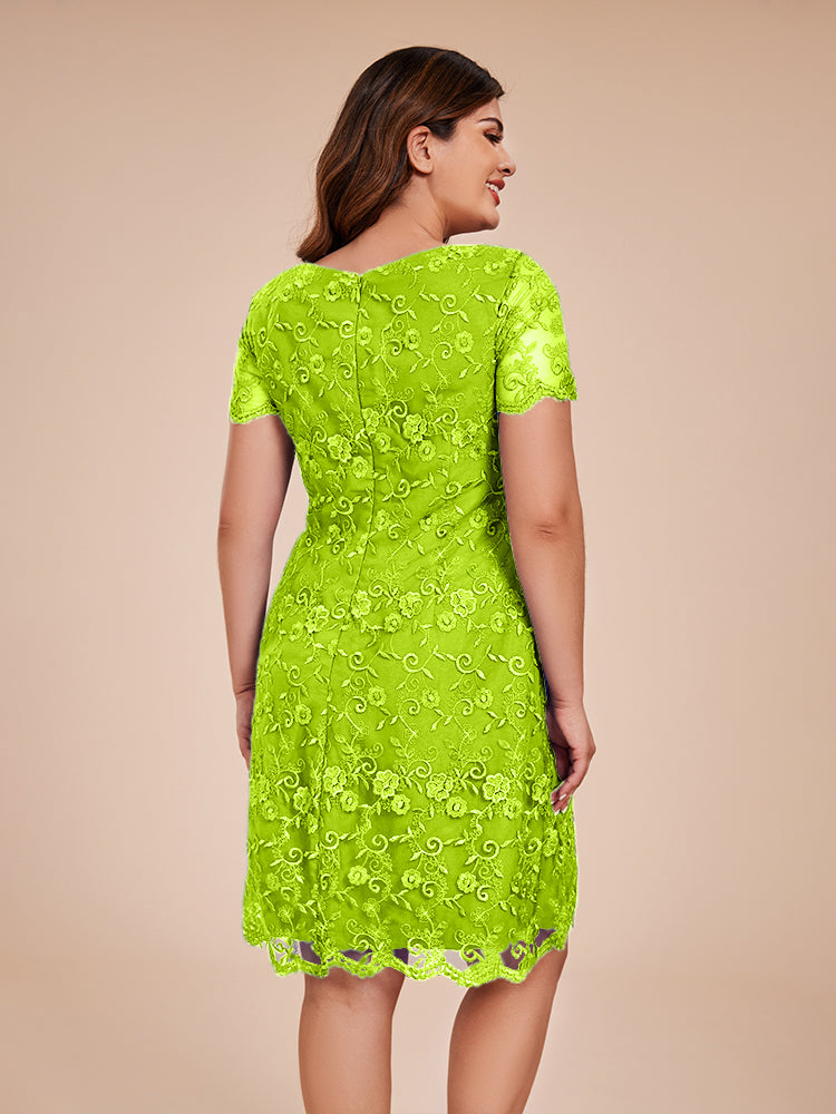 Column Short Sleeves Knee Length Lace Mother of the Bride Dress