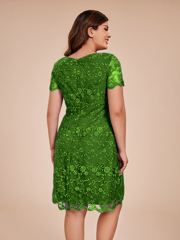 Column Short Sleeves Knee Length Lace Mother of the Bride Dress