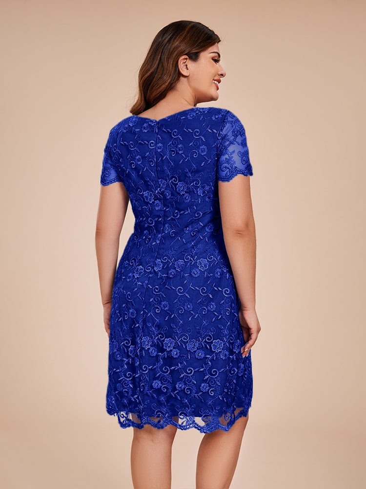 Column Short Sleeves Knee Length Lace Mother of the Bride Dress