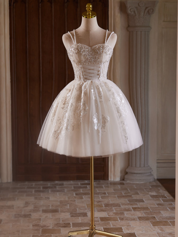 Cute Spaghetti Straps Beading Tulle Homecoming Dresses with Pearls Cute Spaghetti Straps Beading Tulle Homecoming Dresses with Pearls