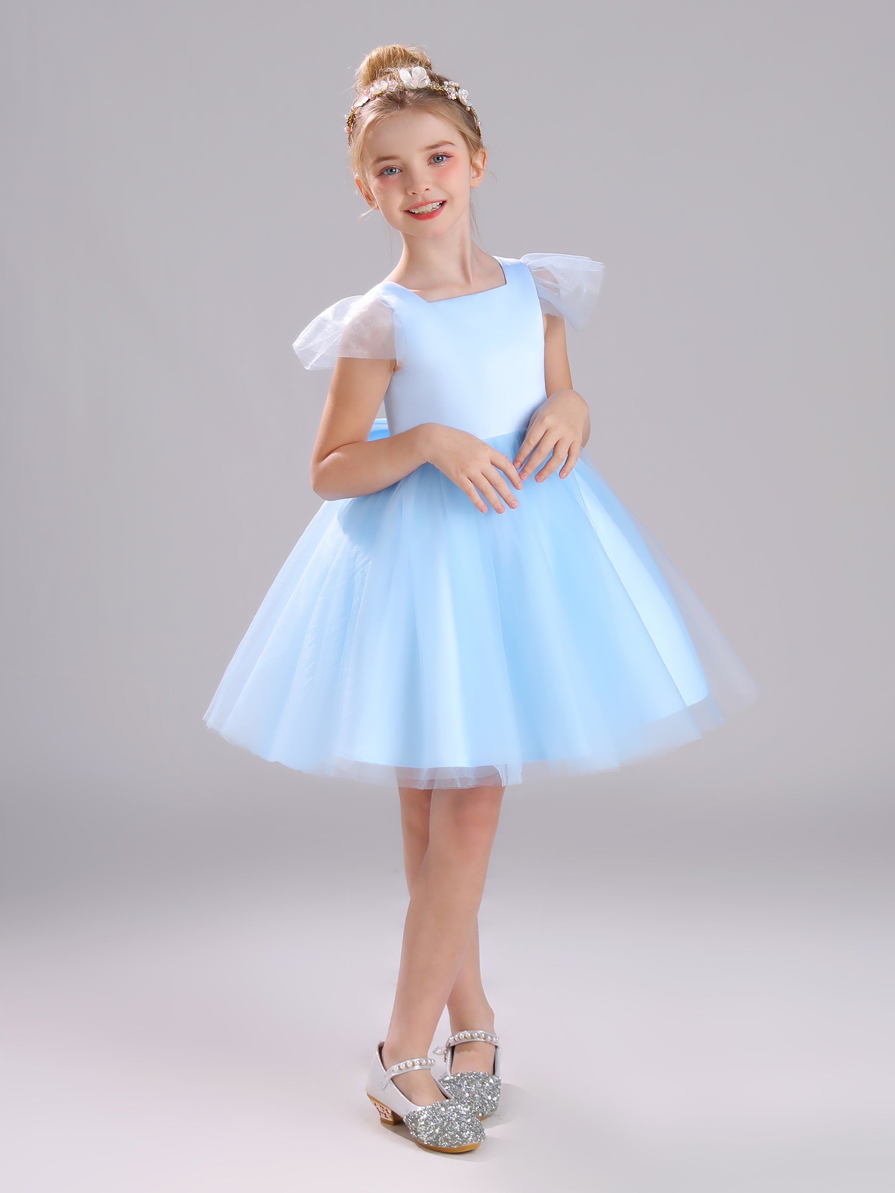 Cute A-Line Puffy Sleeves Knee Length with Bowknot Tulle Flower Girl Dress Cute A-Line Puffy Sleeves Knee Length with Bowknot Tulle Flower Girl Dress