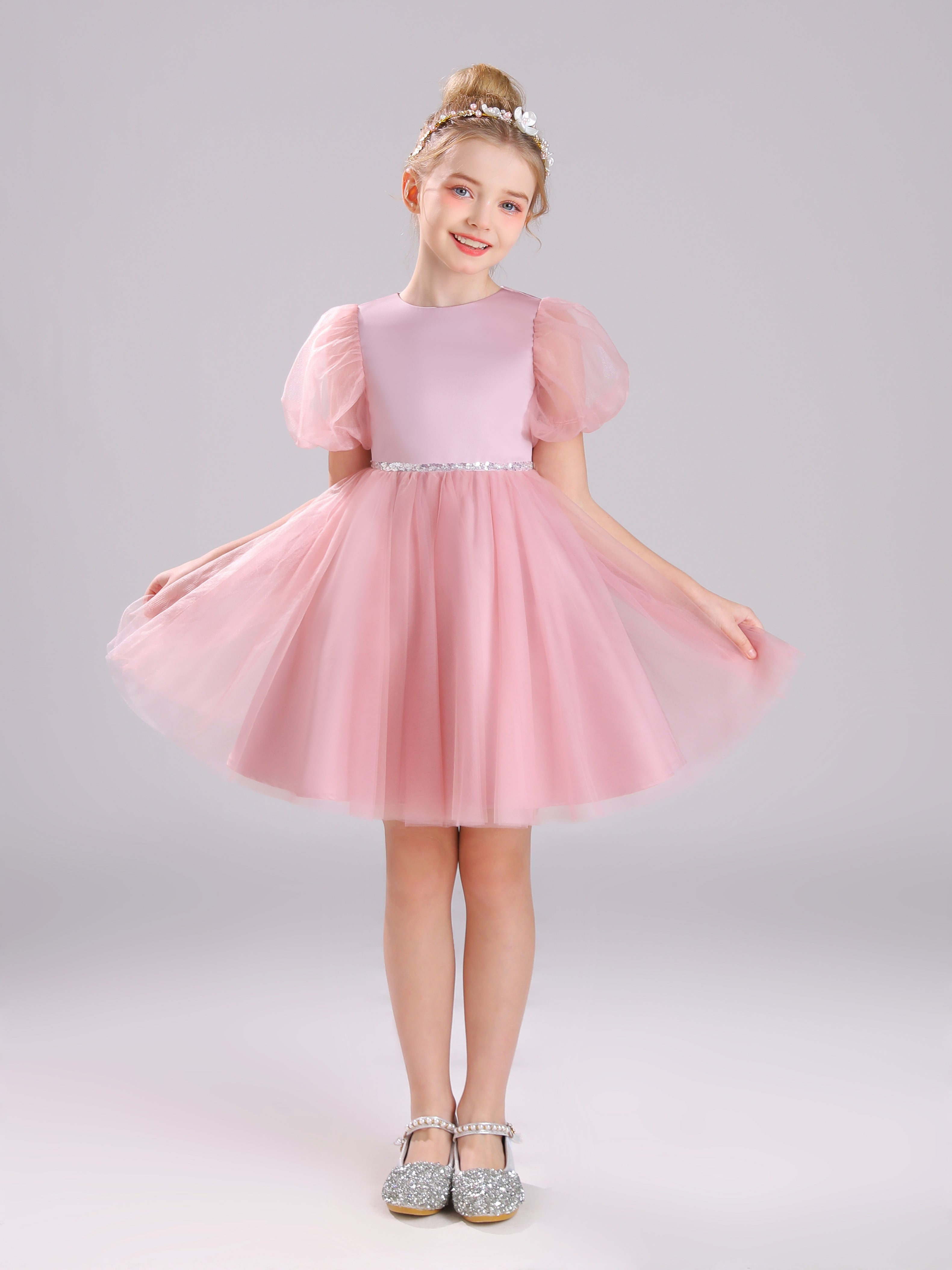 Cute Puffy Short Sleeves Princess Tulle Flower Girl Dress Cute Puffy Short Sleeves Princess Tulle Flower Girl Dress