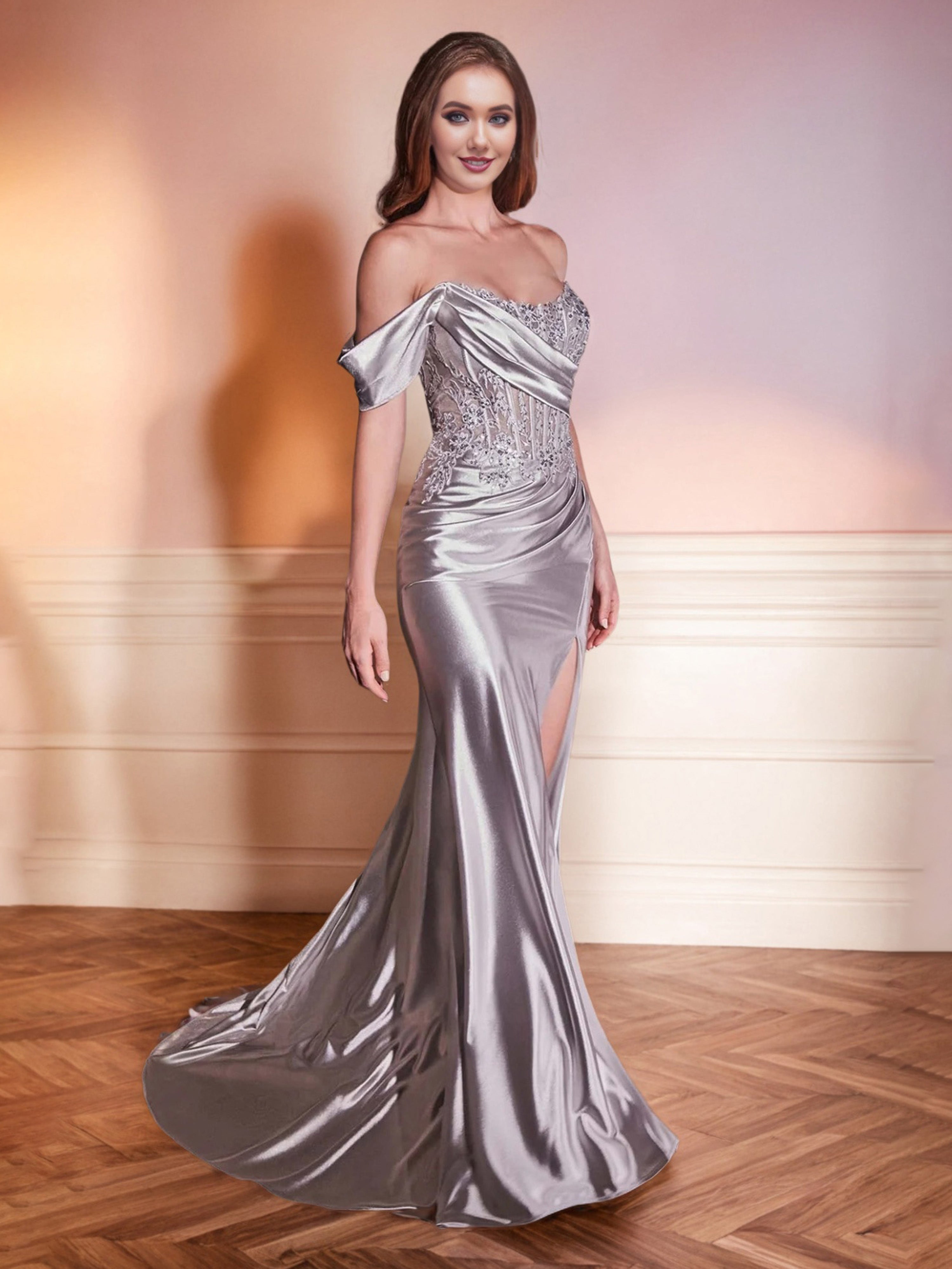 Silver Prom Dresses Trumpet/Mermaid Strapless Sequins High Splited Prom Dress With Train Silver Prom Dresses Trumpet/Mermaid Strapless Sequins High Splited Prom Dress With Train
