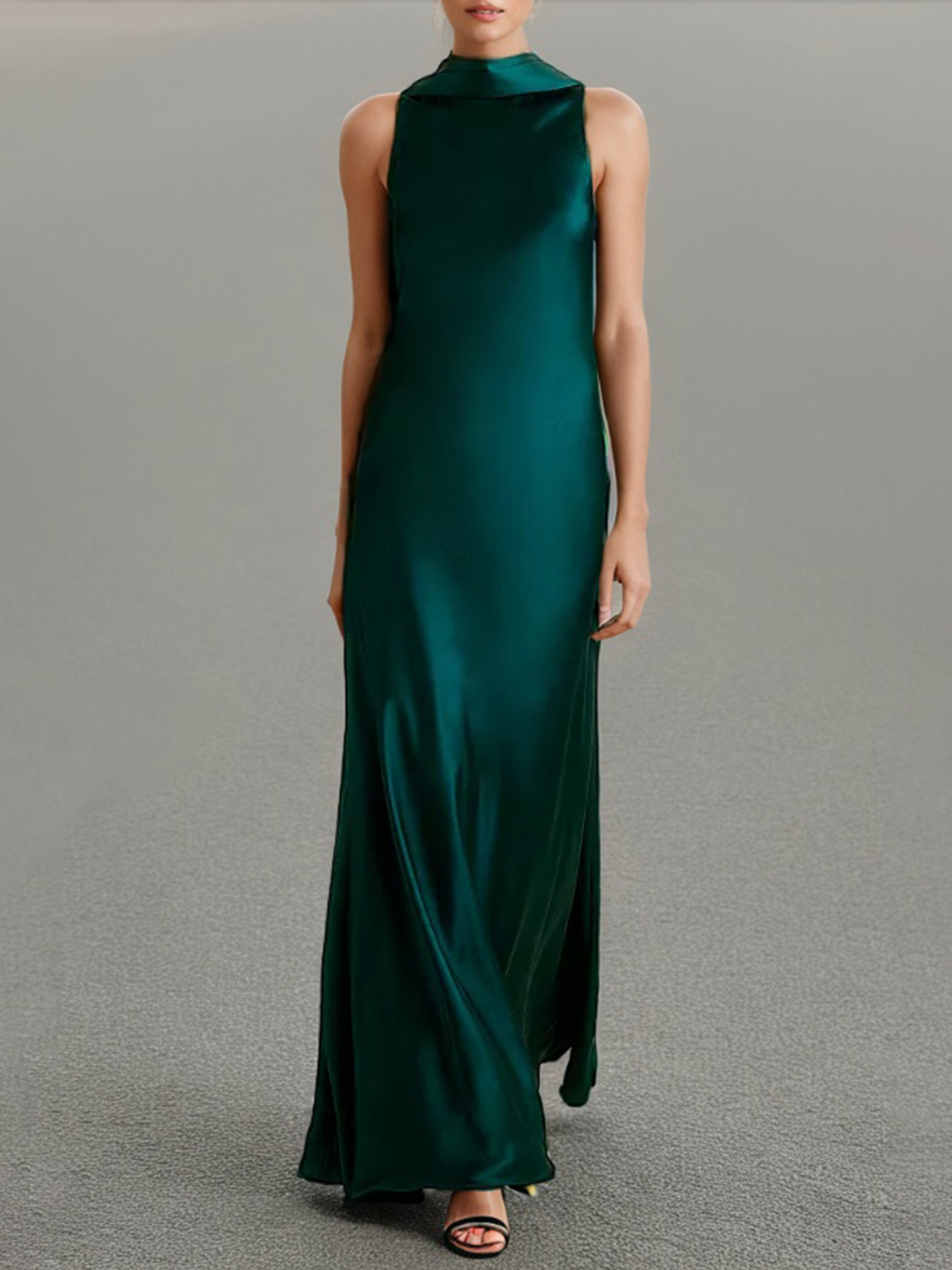 peacock green cocktail dress Peacock Formal Dress Spaghetti Straps V-Neck Sheath Stretch Satin Formal Dress With Split