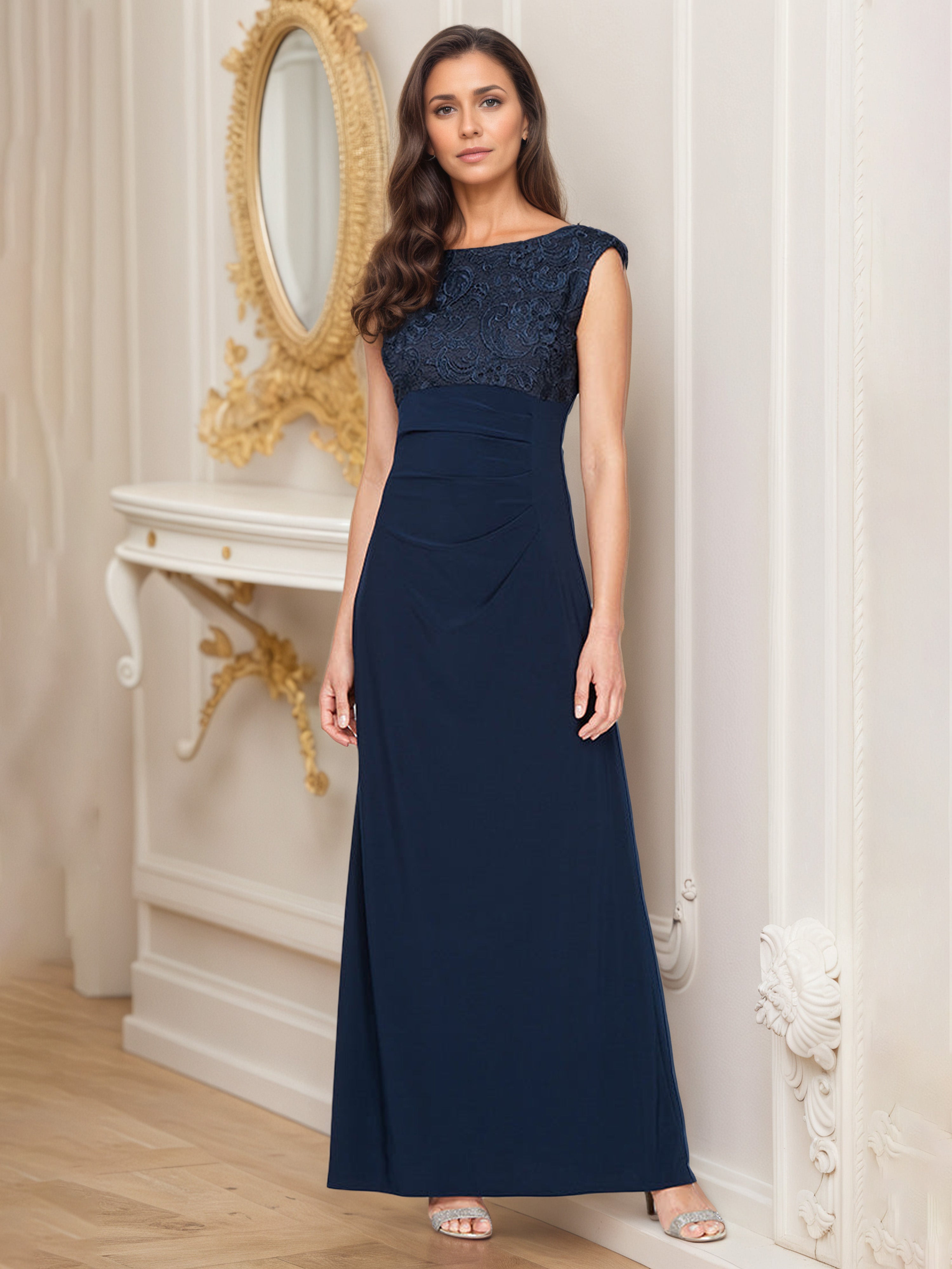 Dark Navy Mother Of The Bride Dresses Sleeveless Lace Appliques Long Mother Of The Bride Dress Dark Navy Mother Of The Bride Dresses Sleeveless Lace Appliques Long Mother Of The Bride Dress