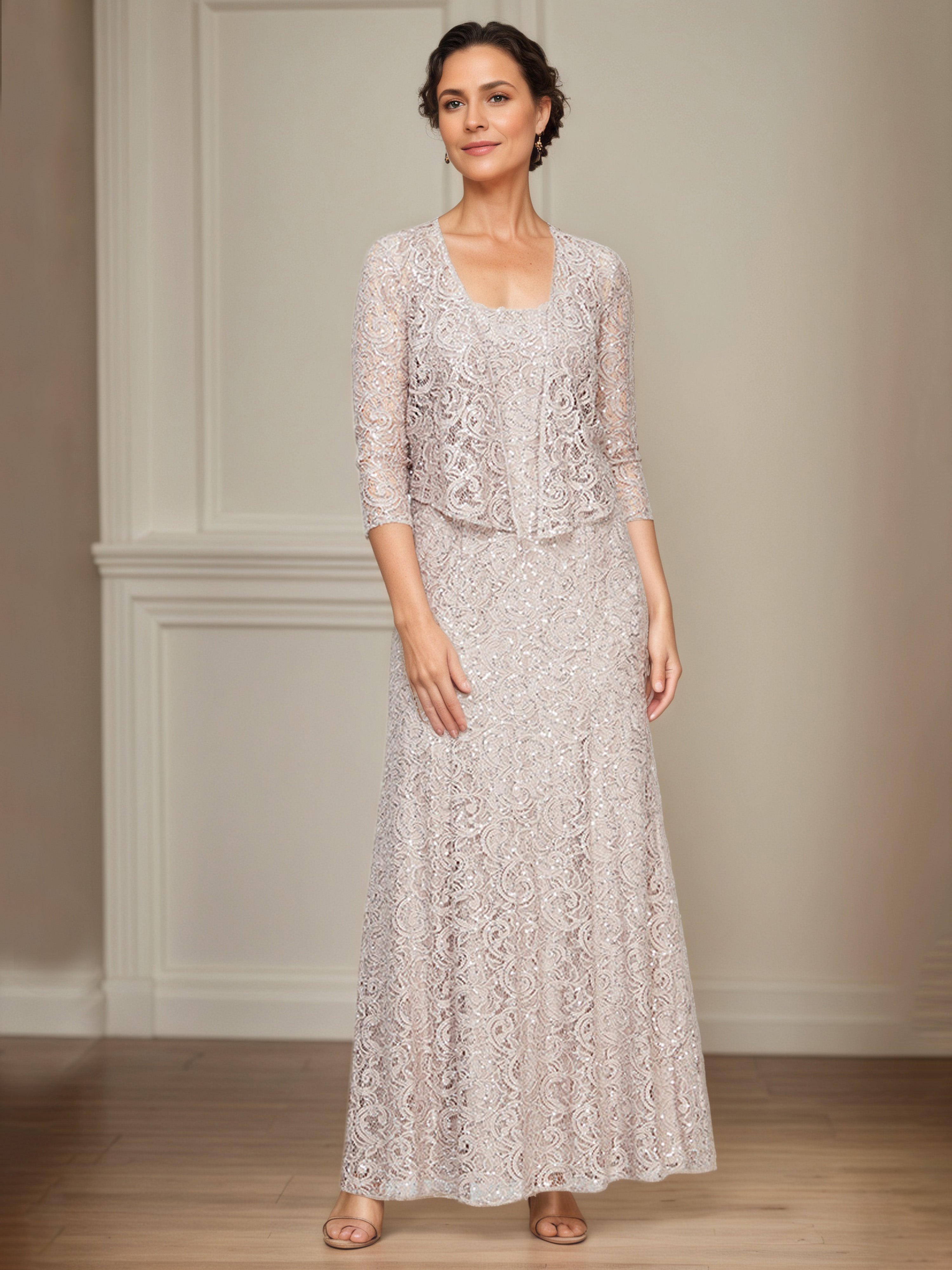 3 4 sleeve champagne dress Champagne Knee Length Party Dress Aline With 3/4 Sleeves