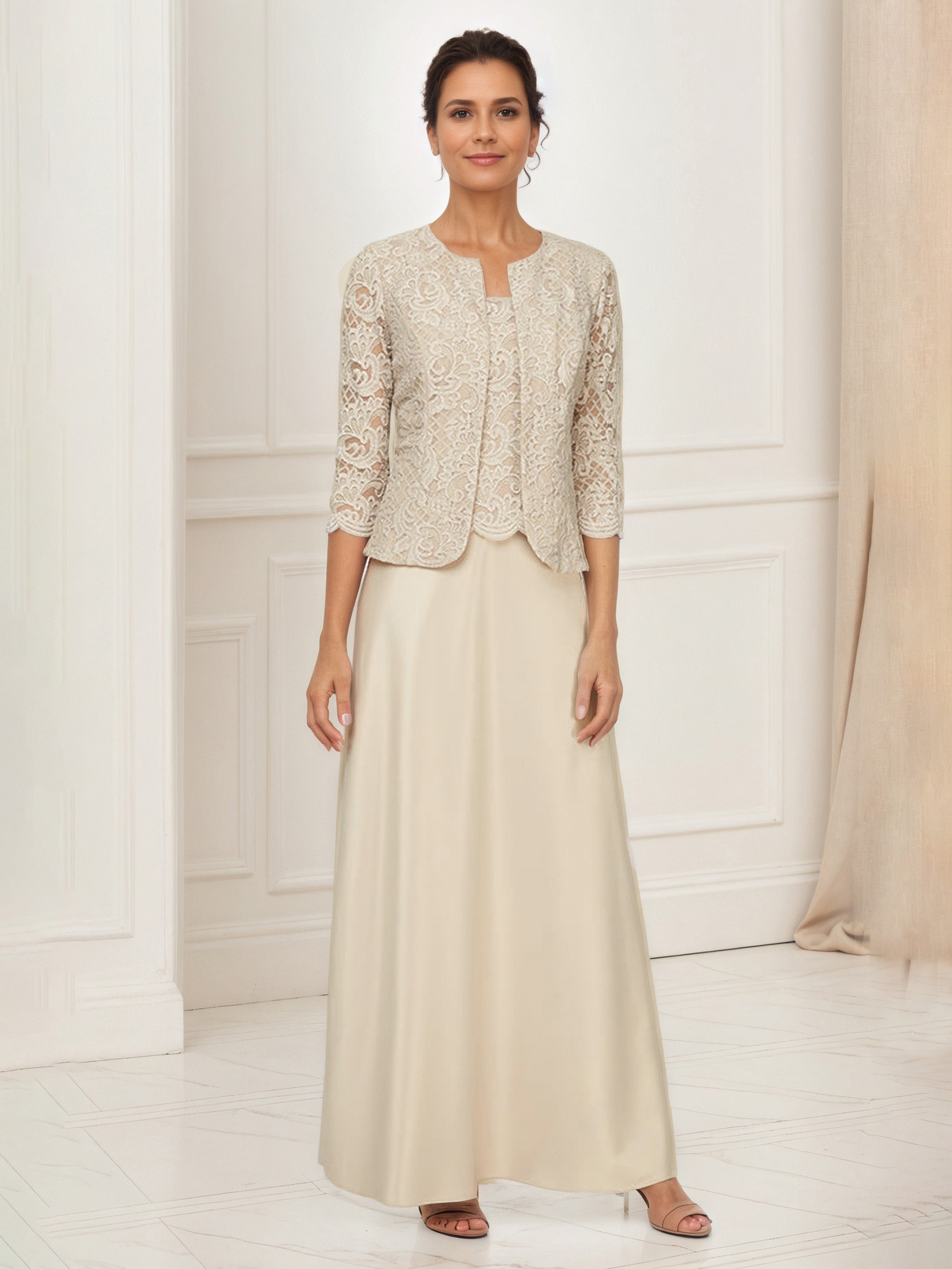 Champagne Mother of The Bride Dress with Jacket Glitter Lace Bodice Satin Mother of The Bride Dress Champagne Mother of The Bride Dress with Jacket Glitter Lace Bodice Satin Mother of The Bride Dress