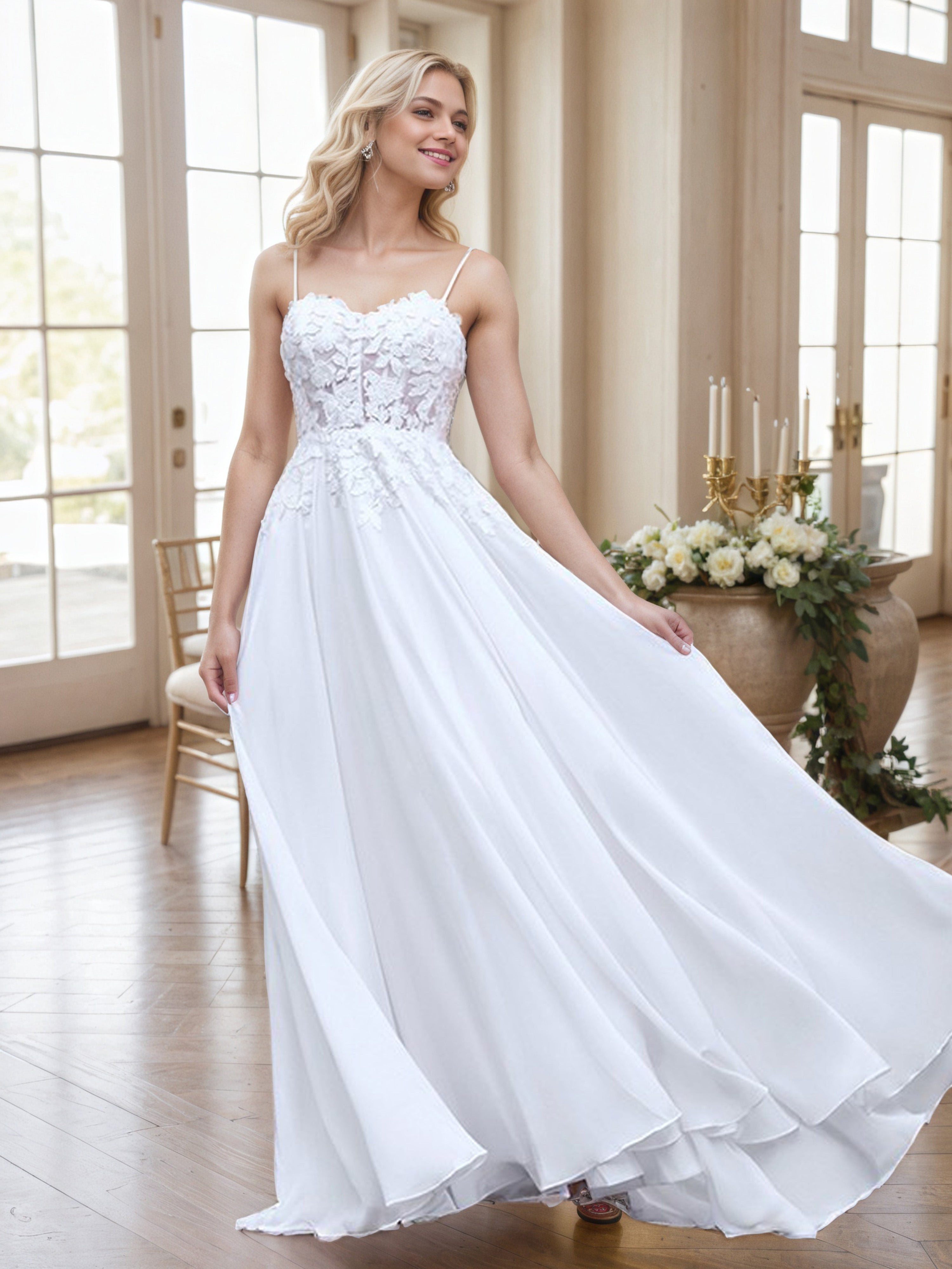 Ivory A-Line Spaghetti Straps Lace Bodice Chiffon Beach Wedding Dress Ivory A-Line Spaghetti Straps Lace Bodice Chiffon Beach Wedding Dress