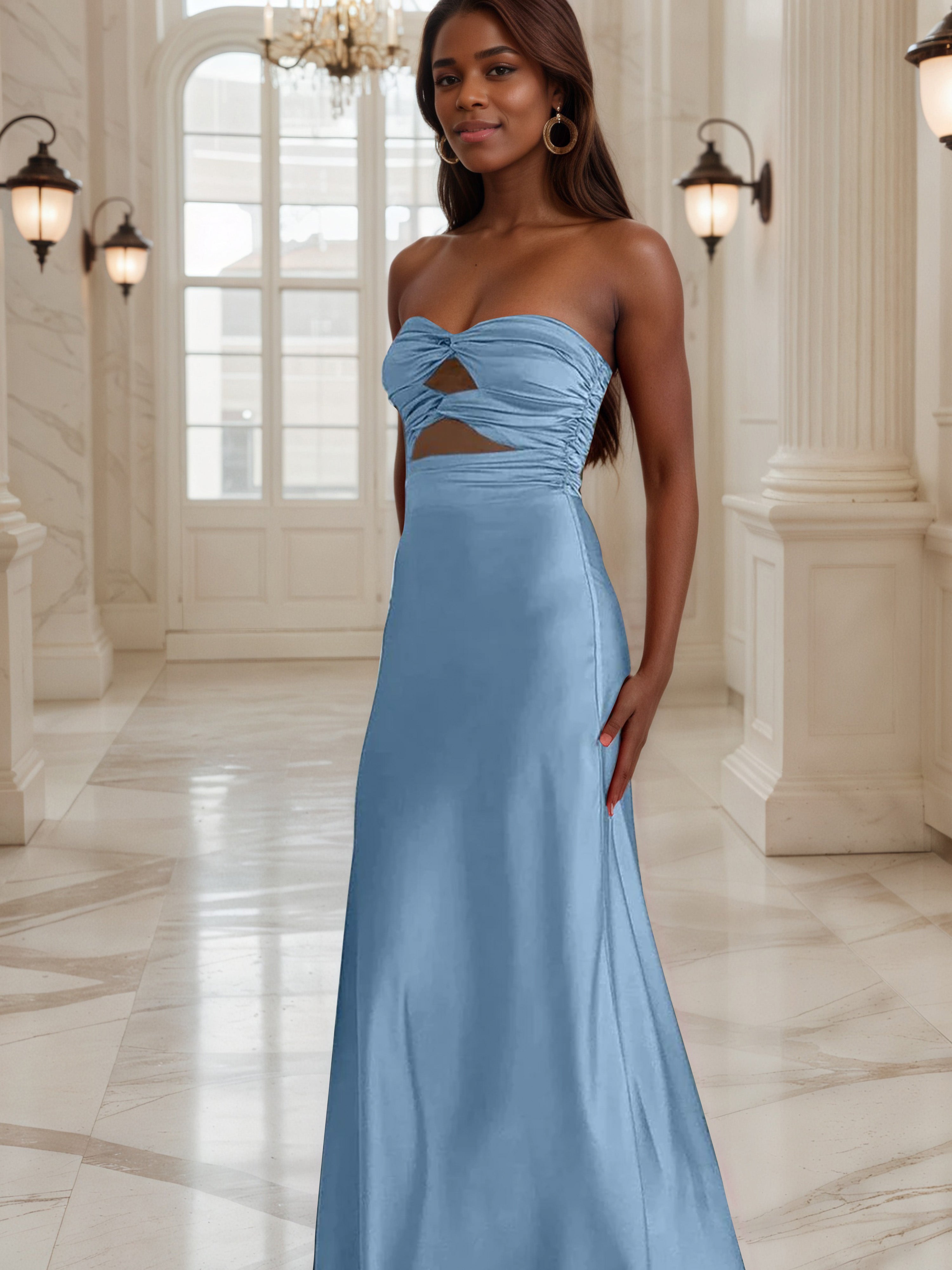 Blue Prom Dresses Sheath Sweetheart Keyhole Long Prom Dress