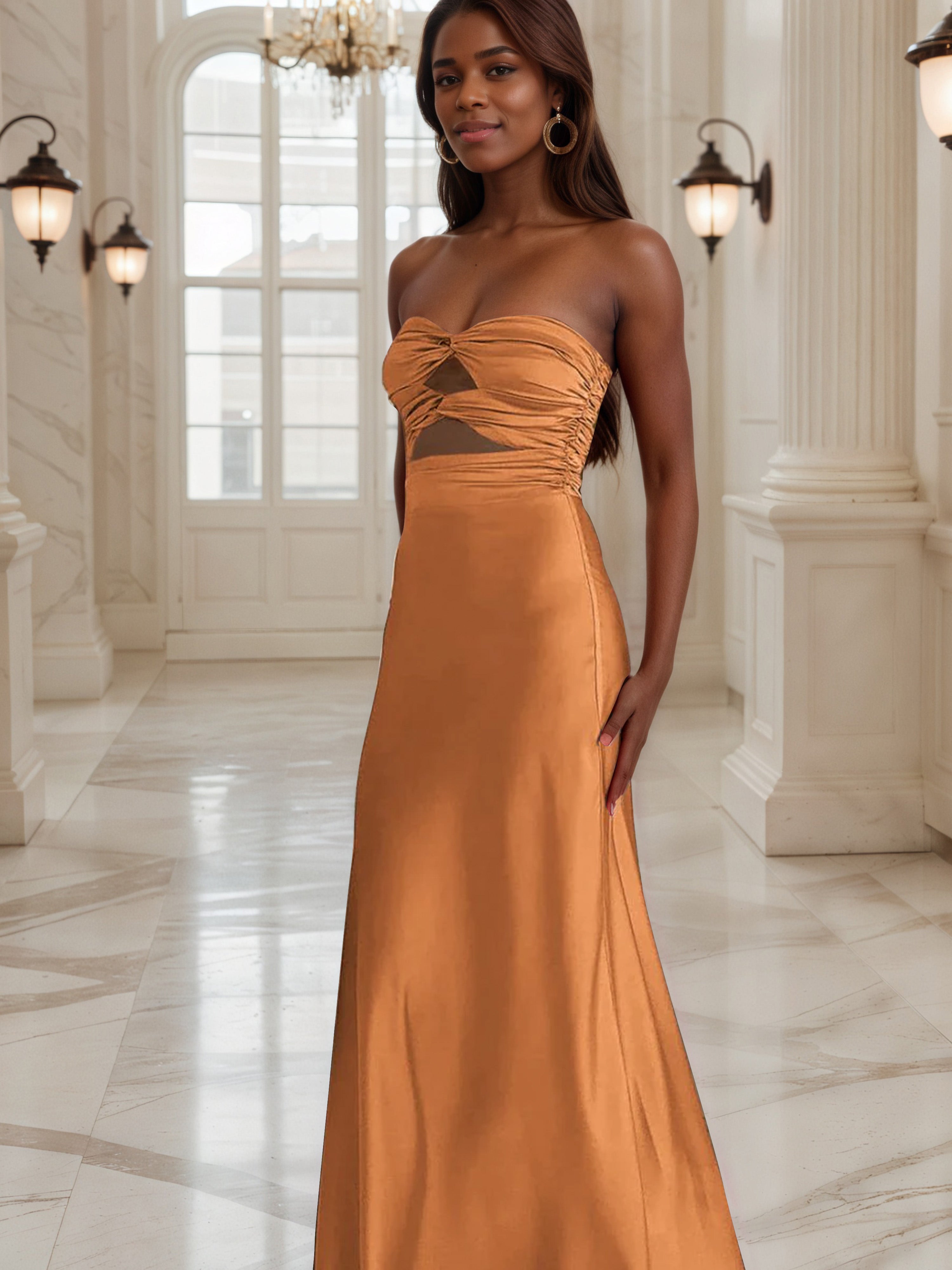 open lace back dress Orange Formal Dresses Sheath Sweetheart Keyhole Long Formal Dress