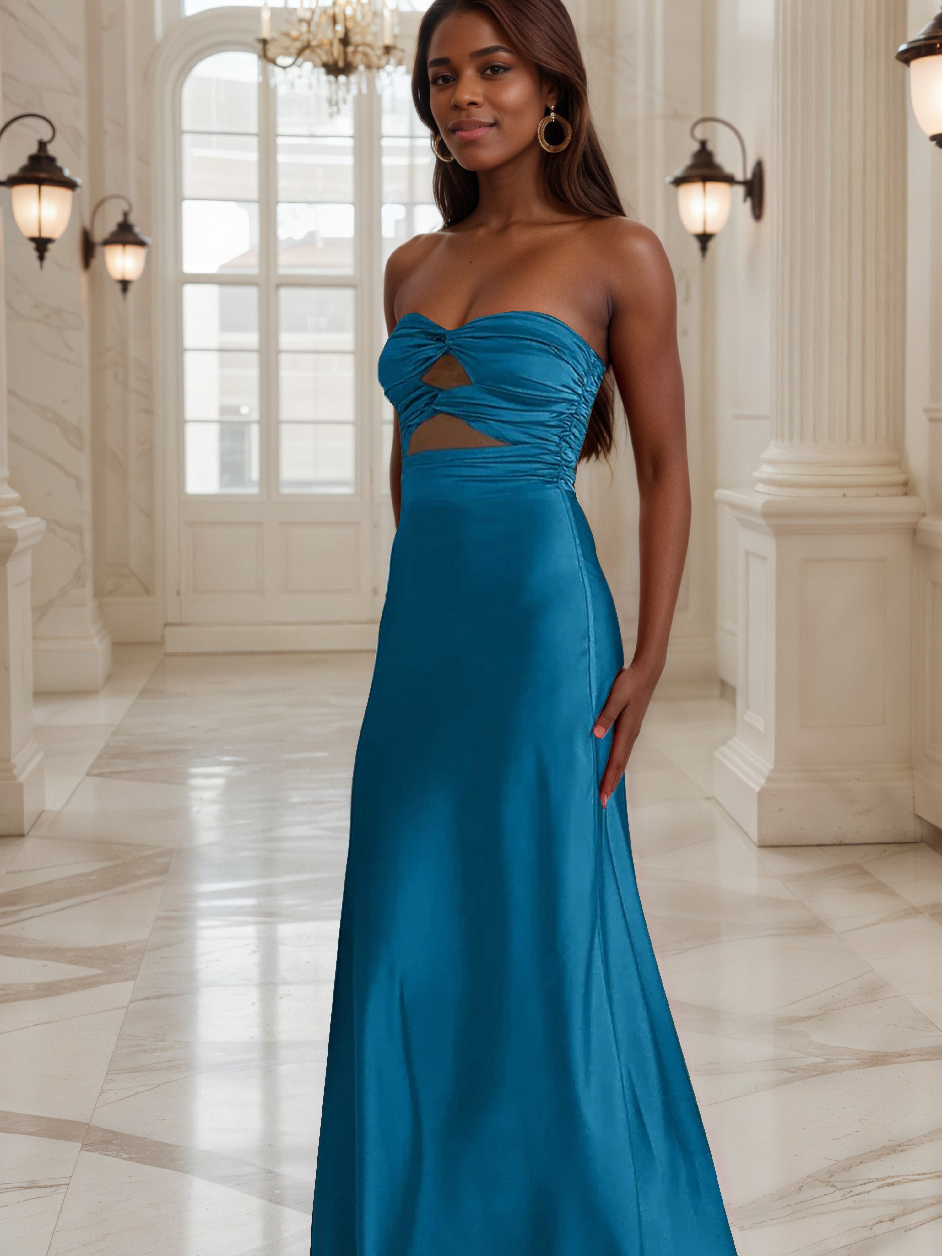 ink blue formal dress Ink Blue Satin High-low Spaghetti Straps Homecoming Dress