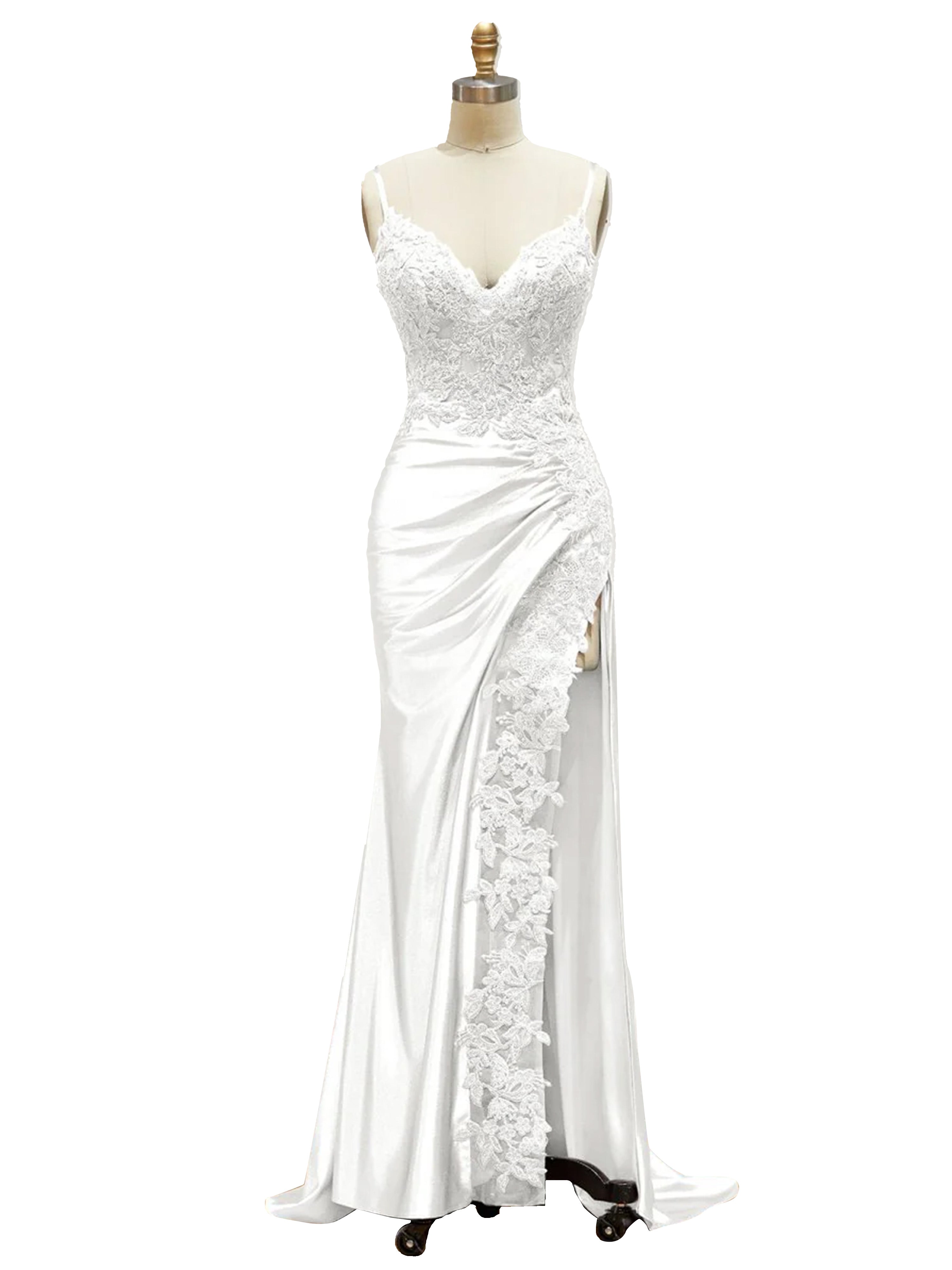 Ivory Prom Dresses Spaghetti Straps Lace Bodice Long Prom Dress with S Ivory Prom Dresses Spaghetti Straps Lace Bodice Long Prom Dress with S