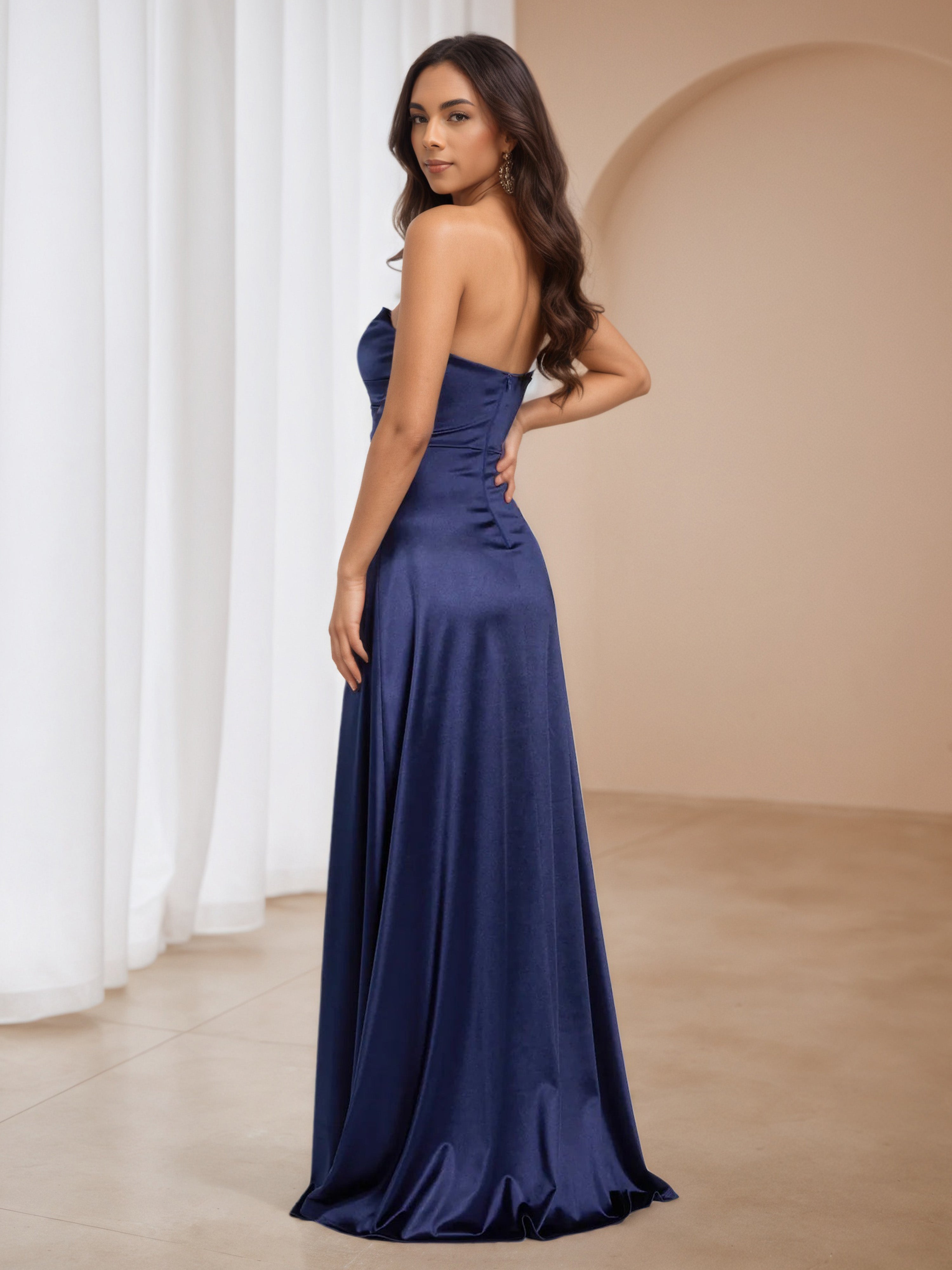 Strapless Dark Navy Dress A-Line Wedding Guest Dress