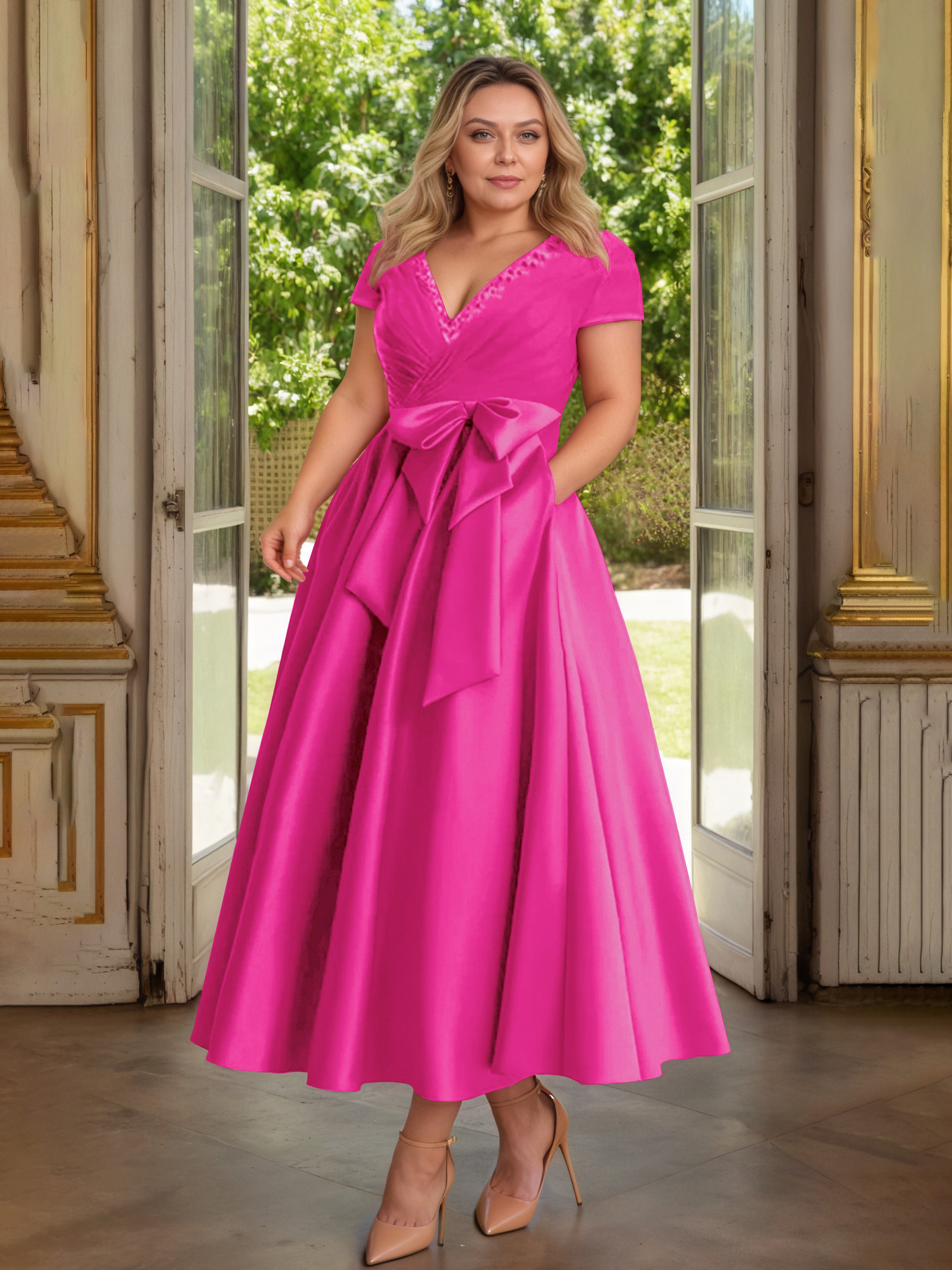 fuchsia plus size maxi dress Cicinia Fuchsia Mother Of The Bride Dress Plus Size Long Satin A-line Beaded Ankle Length V-neck