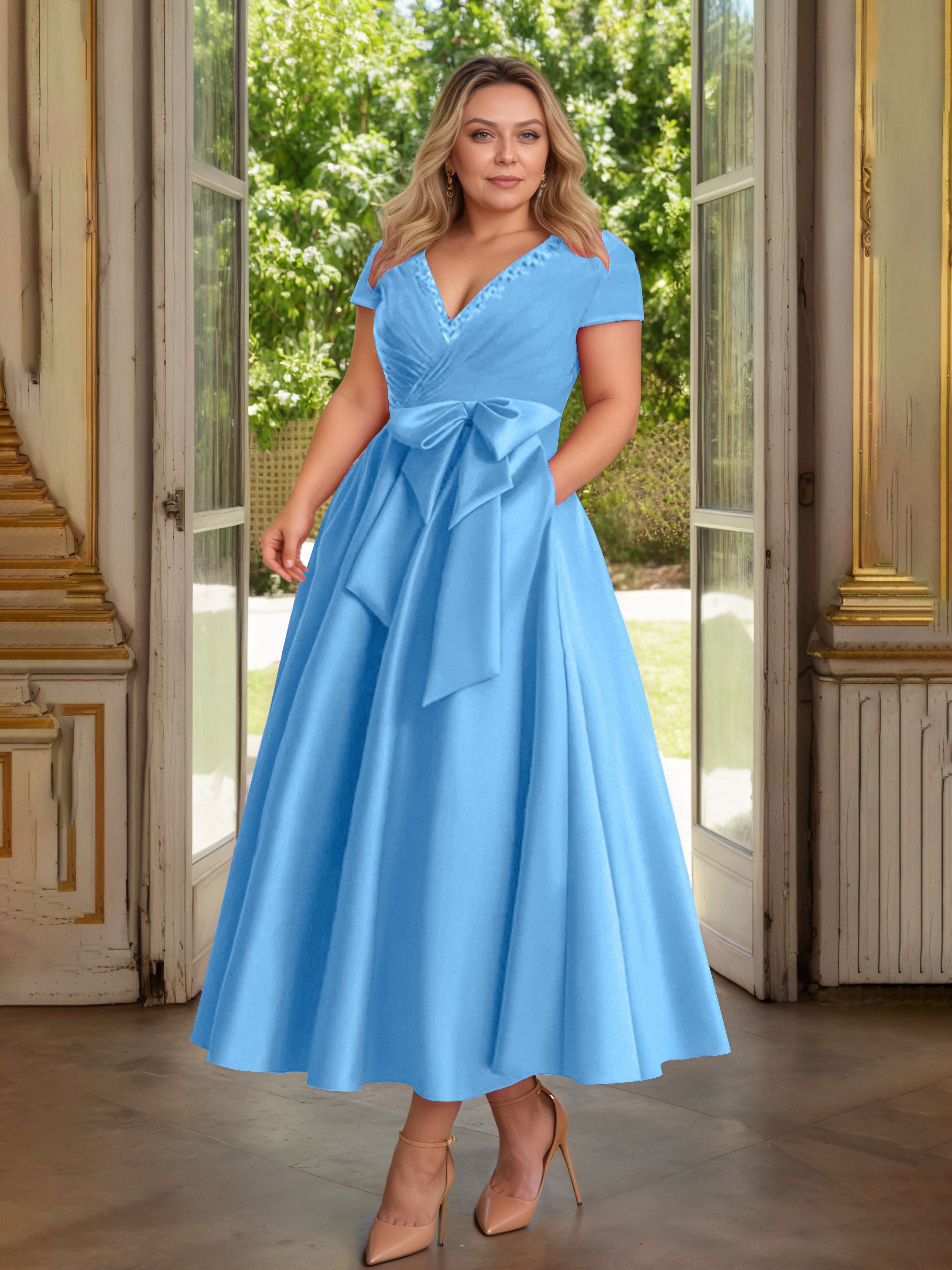 ocean blue satin dress BABARONI BABARONI Stretch Satin Mist Bridesmaid Dresses Sweetheart Sweep Train Sleeveless Pleated with Slit A-line, Mist / US0