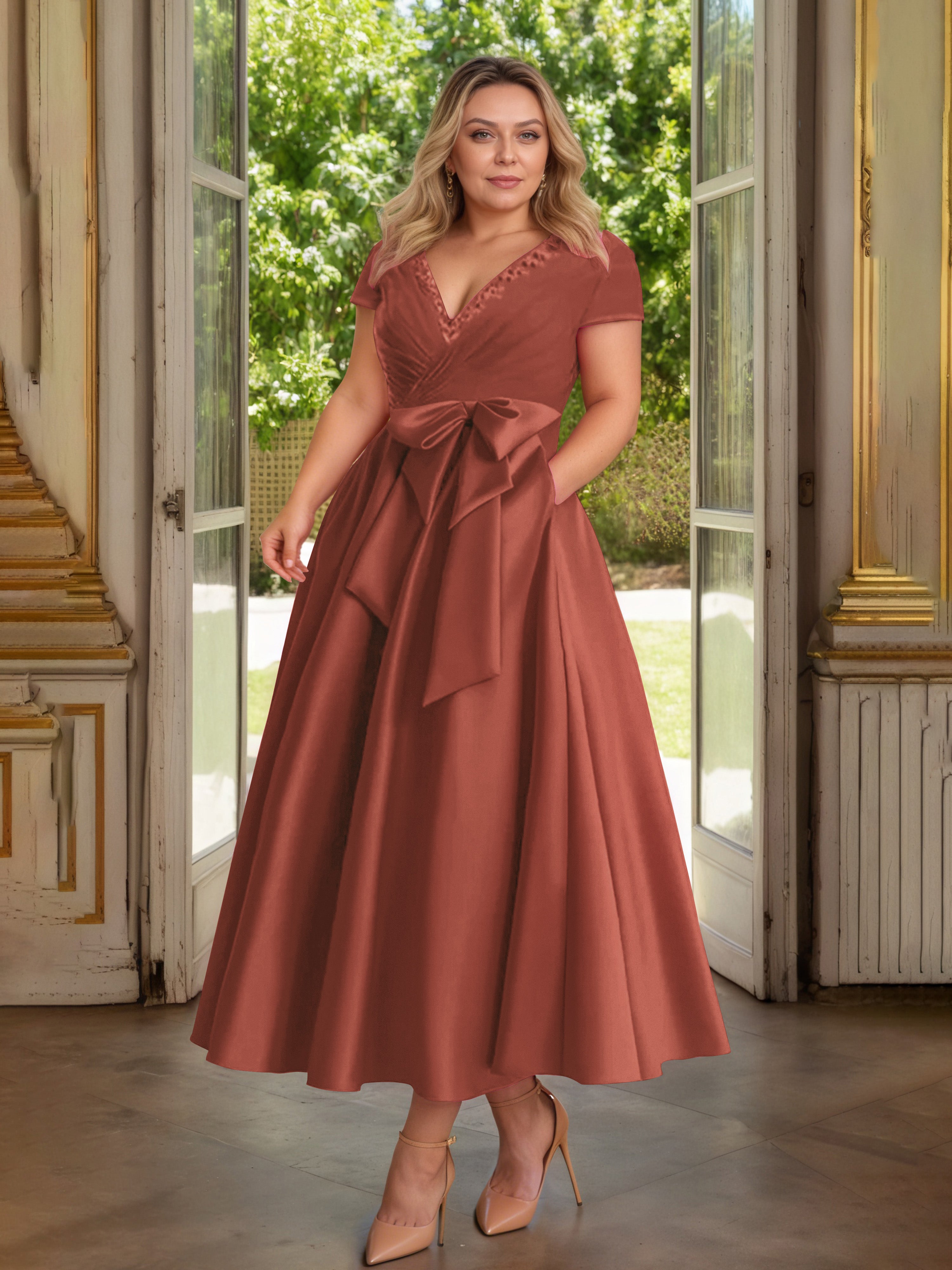 trendy plus size cocktail dresses Plus Size Pleated Midi Chiffon Dress