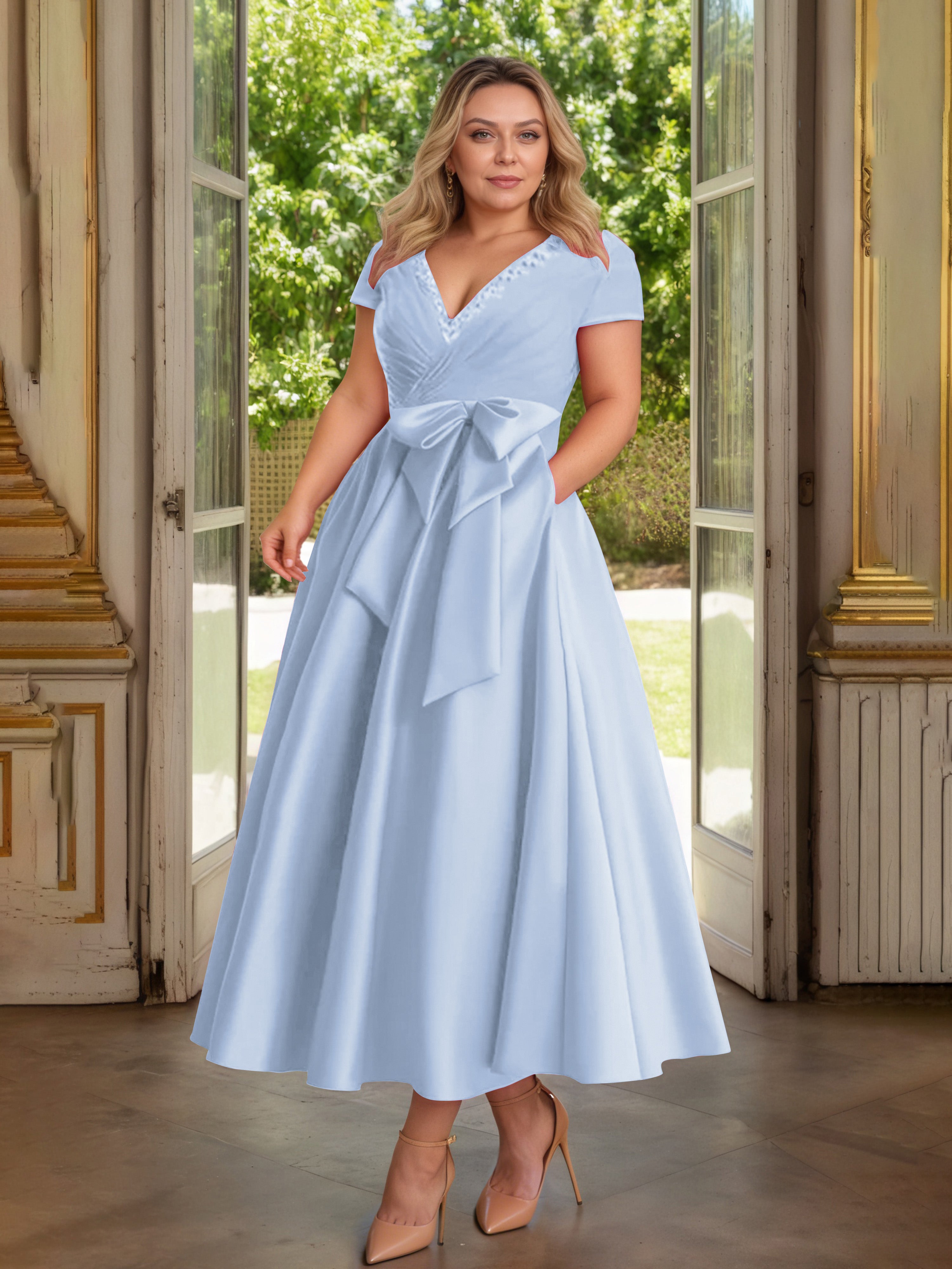 Cicinia Sky Blue Mother Of The Bride Dress Plus Size Long Satin A-line Cicinia Sky Blue Mother Of The Bride Dress Plus Size Long Satin A-line