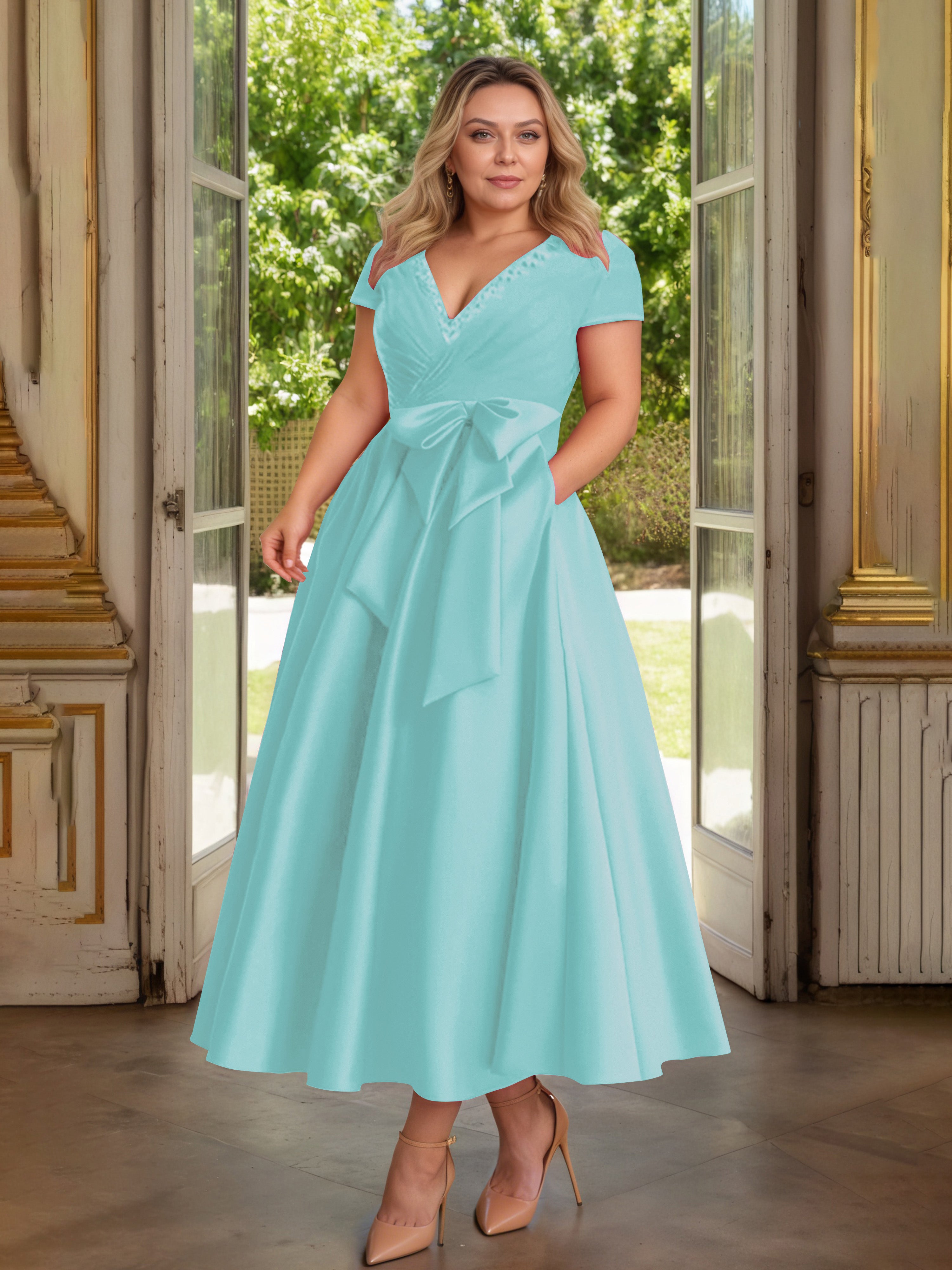 Cicinia Turquoise Mother Of The Bride Dress Plus Size Long Satin A-lin Cicinia Turquoise Mother Of The Bride Dress Plus Size Long Satin A-lin