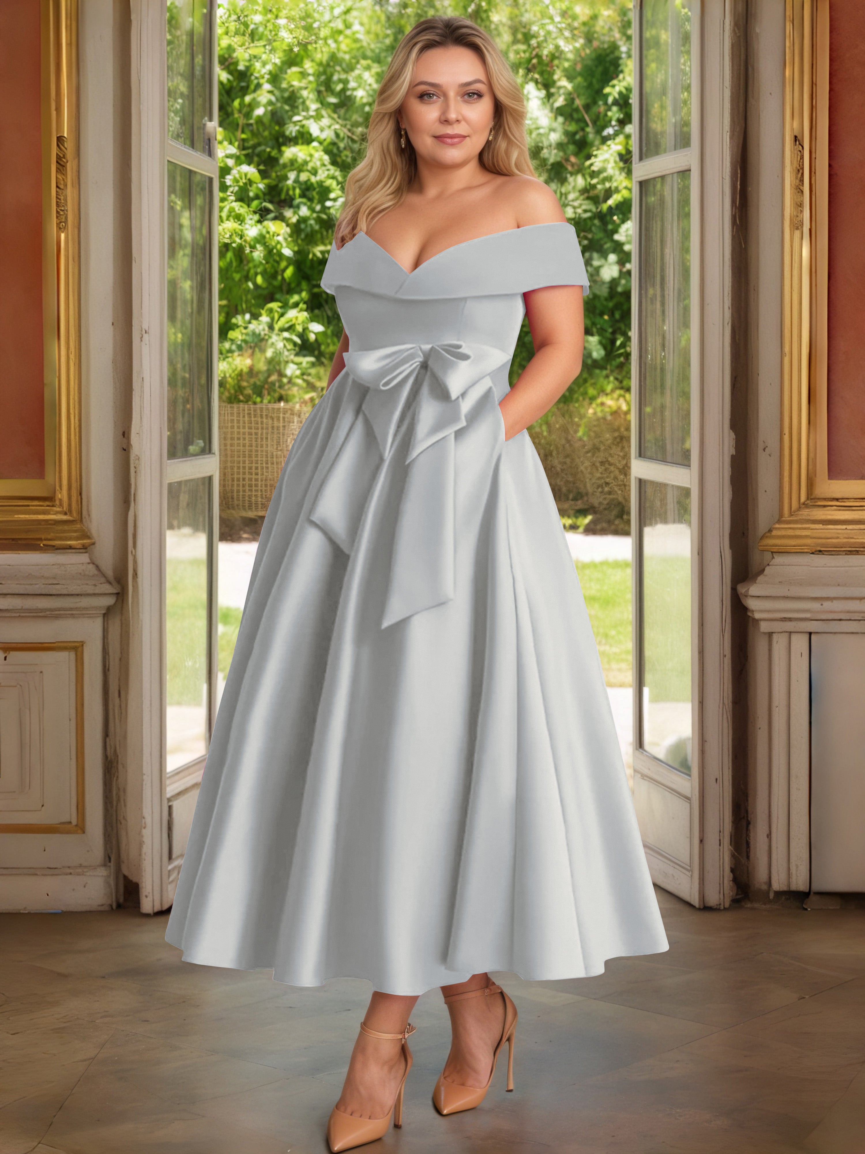 Cicinia Plus Size Silver Mother Of The Bride Dress With Bowknot Long S Cicinia Plus Size Silver Mother Of The Bride Dress With Bowknot Long S