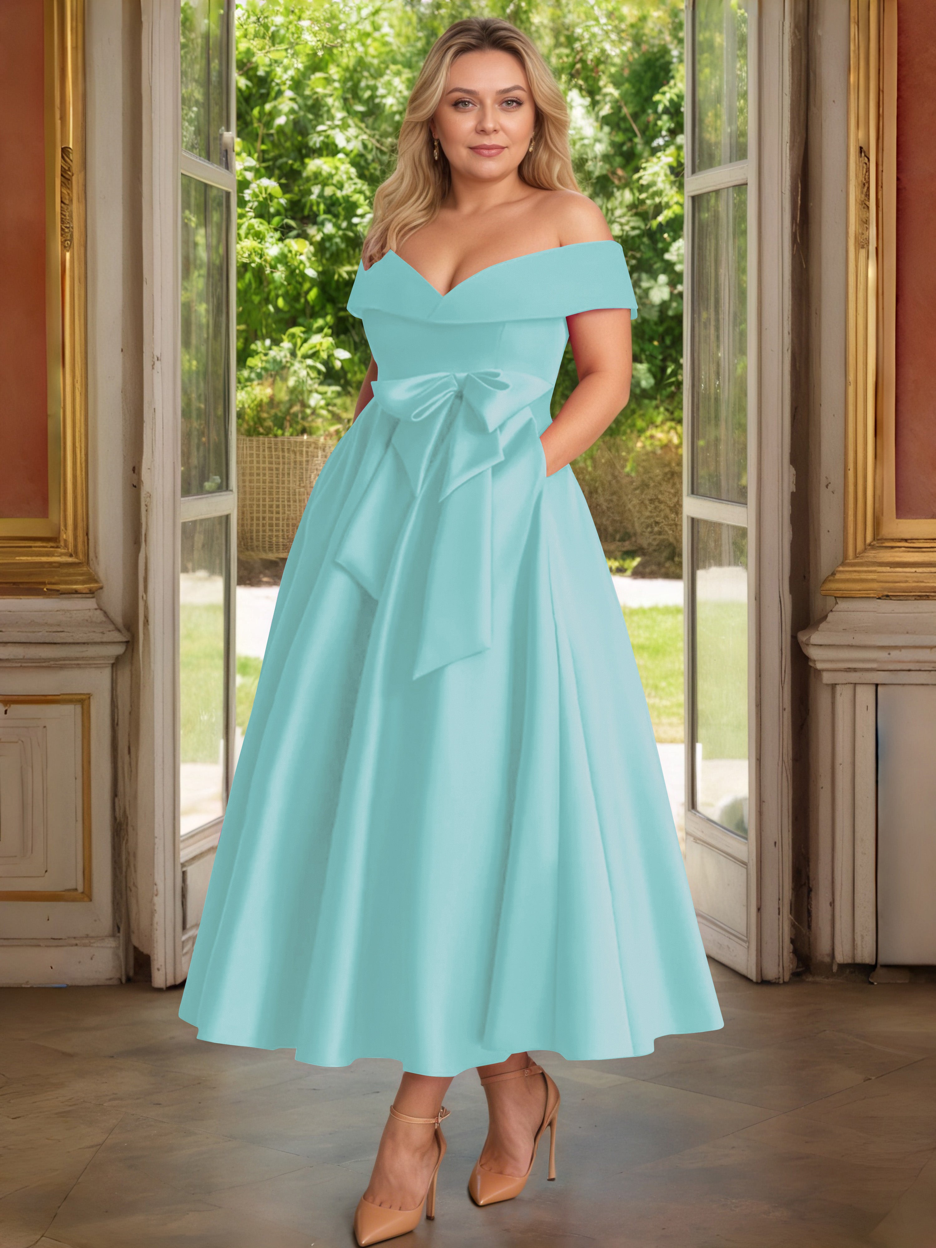 turquoise formal dresses plus size Cicinia Mother Of The Bride Dress With Bowknot Long Satin A-line Off The Shoulder Ankle Length Youre sure to add Sofia the first taille:2 Every Up-and-Coming Fashion Designer