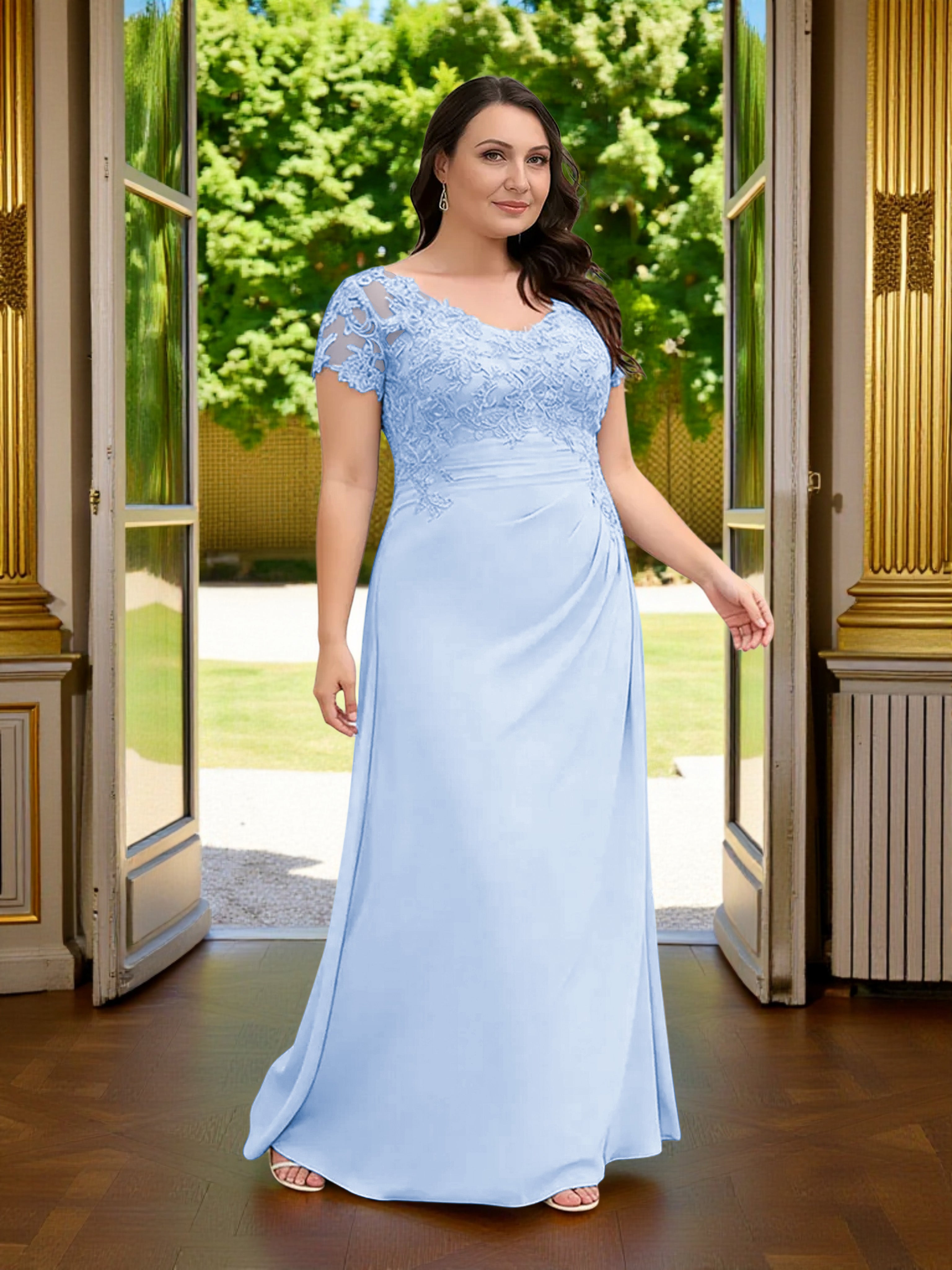 Cicinia Sky Blue Mother Of The Bride Dress Plus Size Long Chiffon Sheath Short Sleeves Cicinia Sky Blue Mother Of The Bride Dress Plus Size Long Chiffon Sheath Short Sleeves