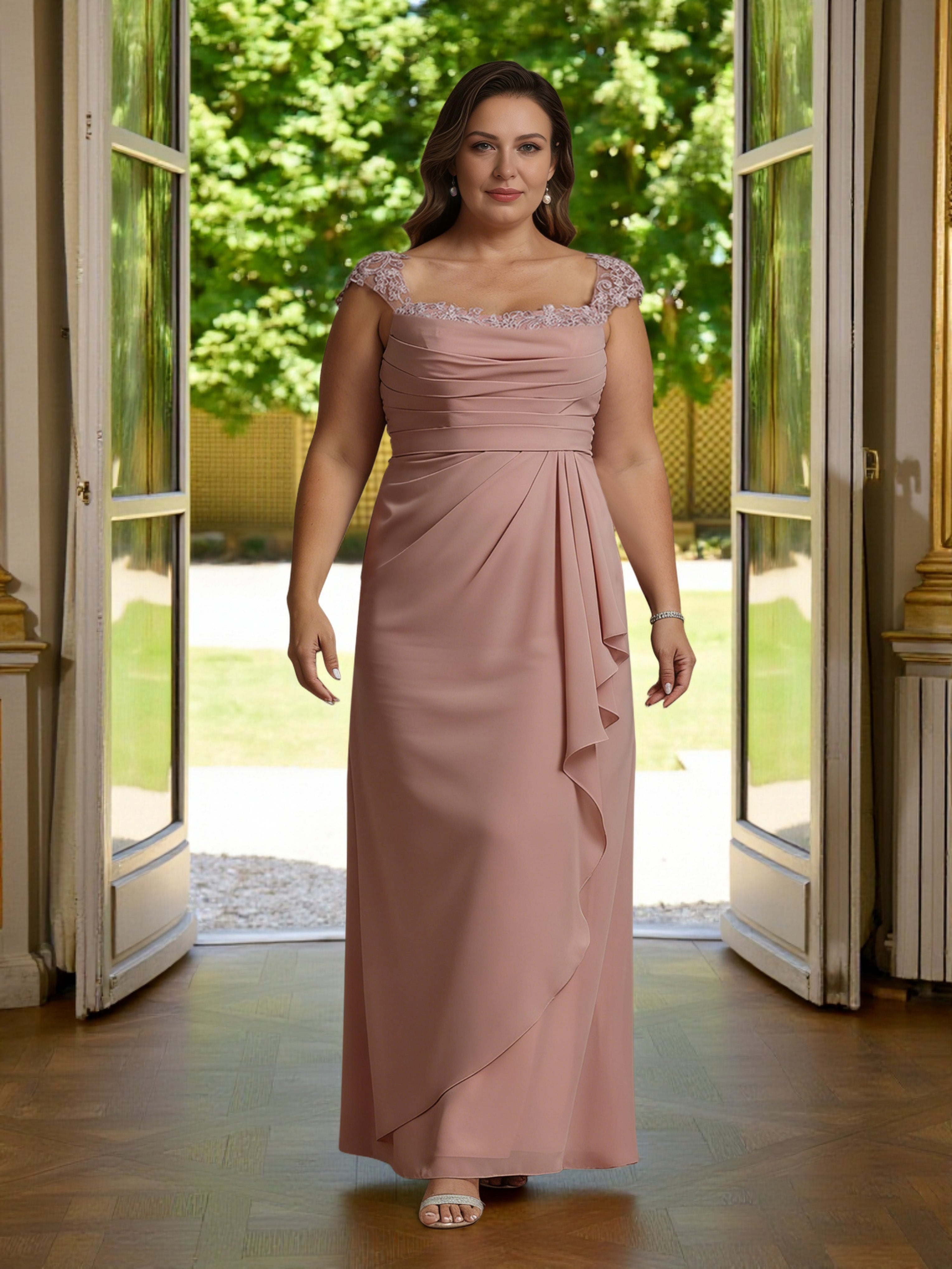 Cicinia Dusty Rose Mother Of The Bride Dress Plus Size Long Chiffon Sheath Pleats