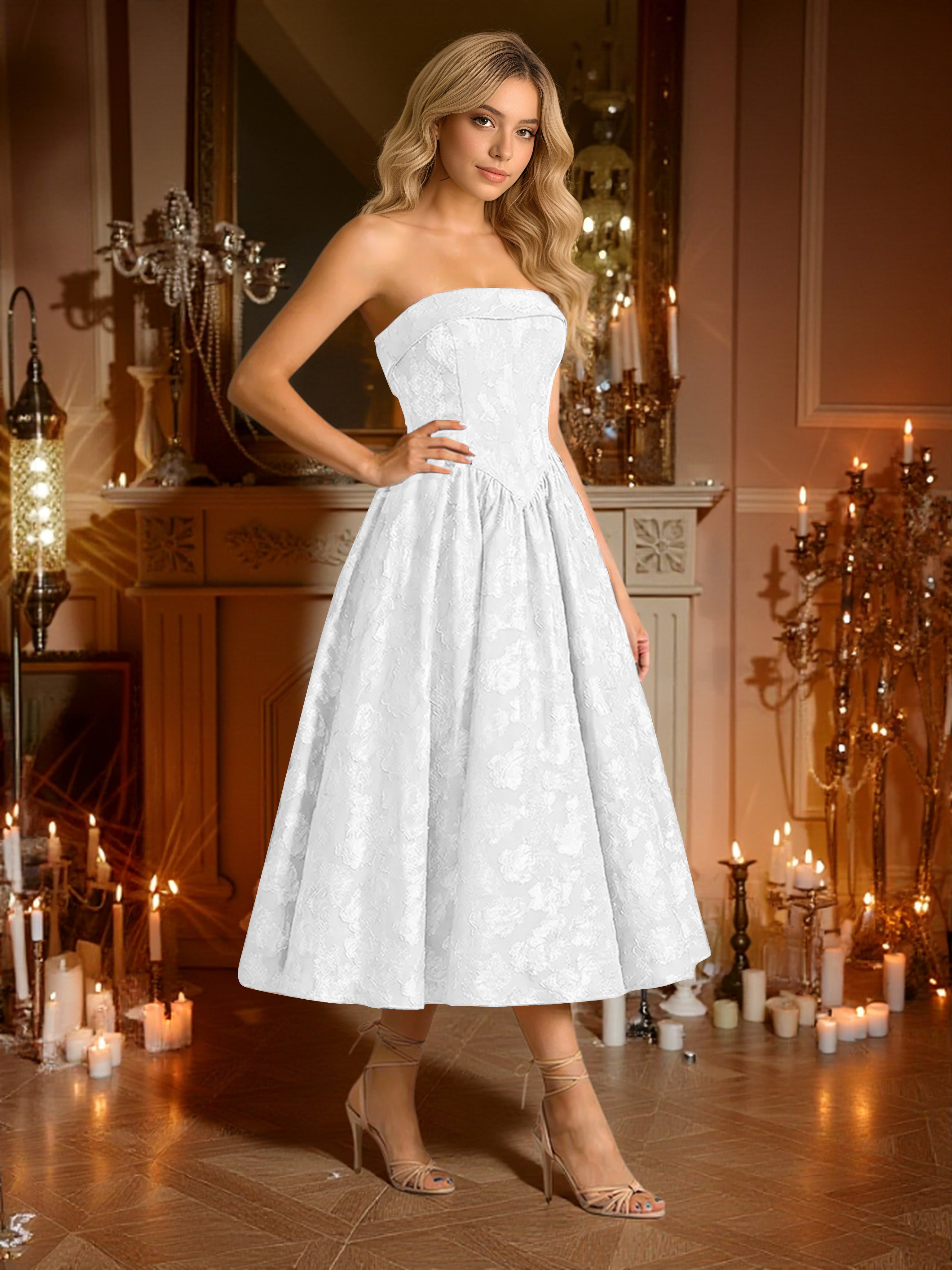 white lace empire waist dress Grecian Lace Empire Dress with Keyhole Back DV3012 Size 12 / White main image 1