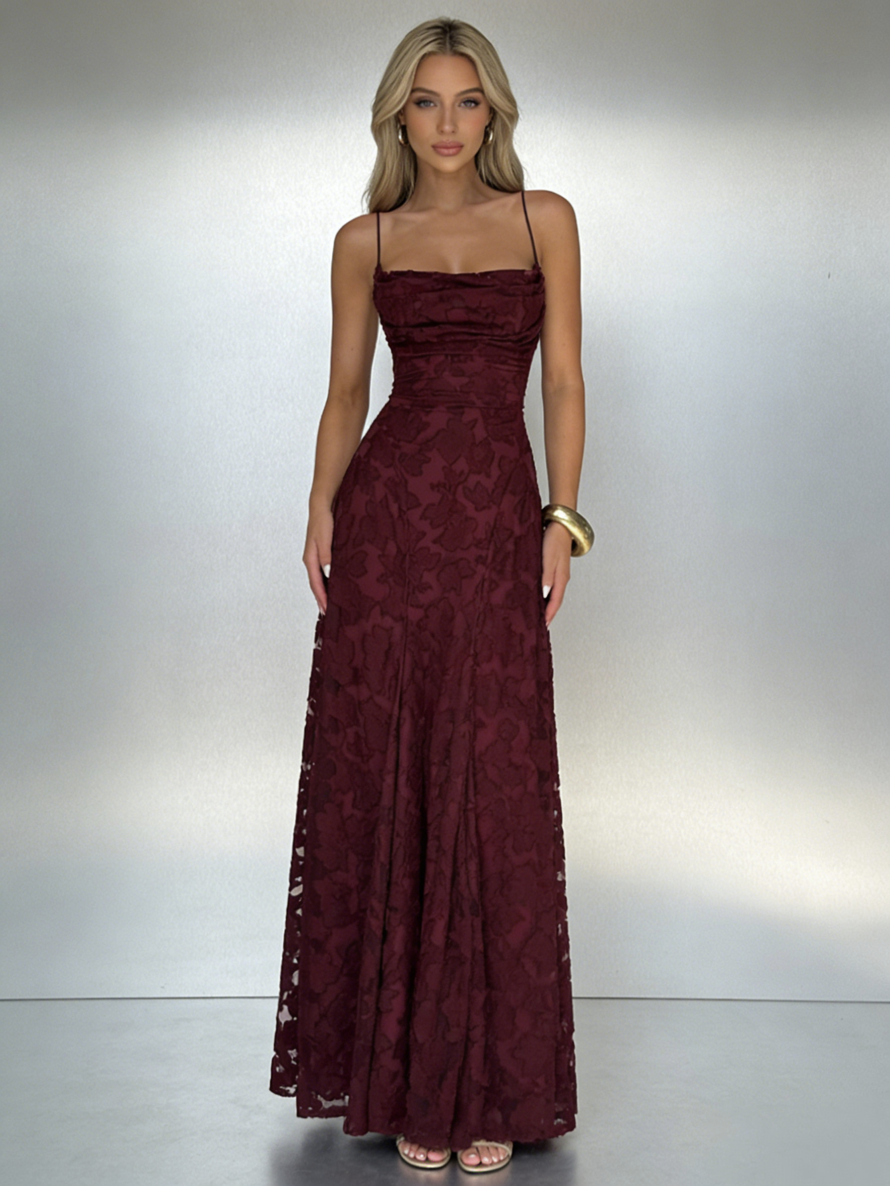 Cicinia Burgundy Prom Dresses Long Lace A-line Spaghetti Straps Backless Floor Length Cicinia Burgundy Prom Dresses Long Lace A-line Spaghetti Straps Backless Floor Length