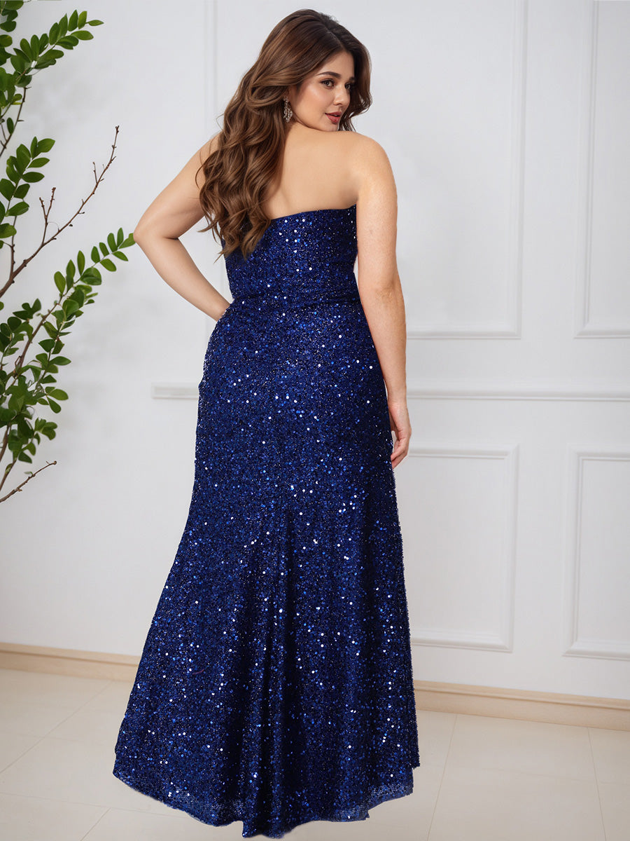 Shiny Sweetheart Strapless Long Plus Size Prom Dress