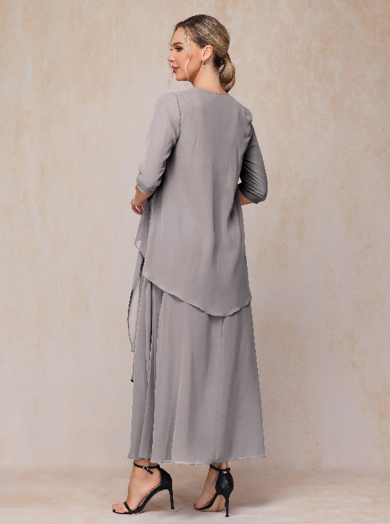 2 Pieces Ankle Length Chiffon Mother Of The Groom Dress