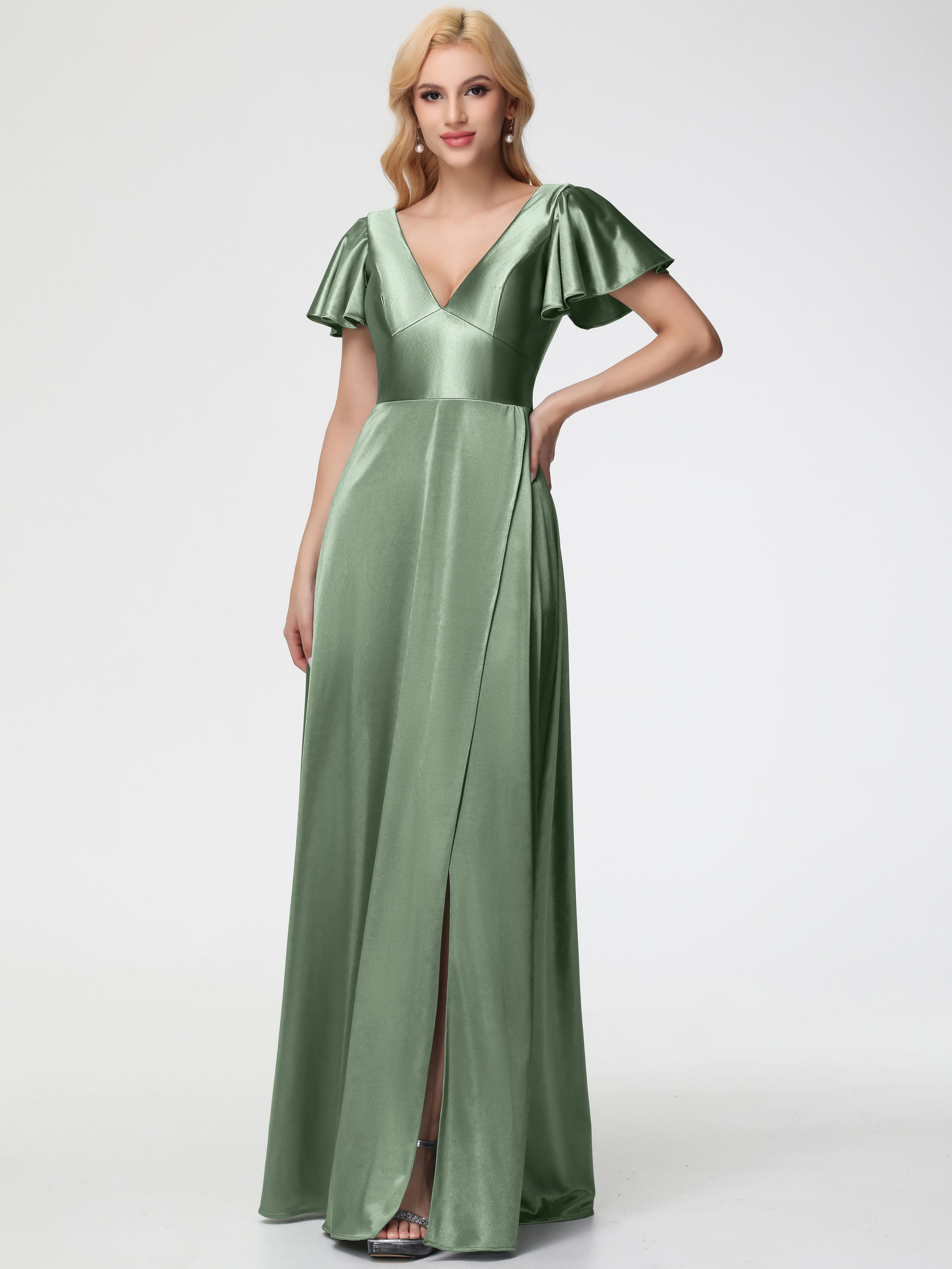 Marni Emerald Marni Green Dress Dusty Sage Green Bridesmaid Dresses Deep V-Neck Short Sleeves Stretch Marni Emerald Marni Green Dress Dusty Sage Green Bridesmaid Dresses Deep V-Neck Short Sleeves Stretch