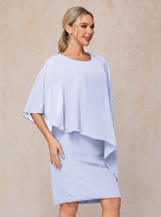 Knee Length Short Sleeves Chiffon Mother Of The Groom Dress