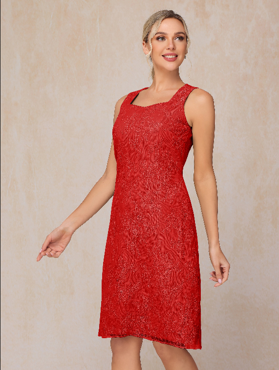 2 Pieces Knee Length Chiffon Lace Mother Of The Groom Dress