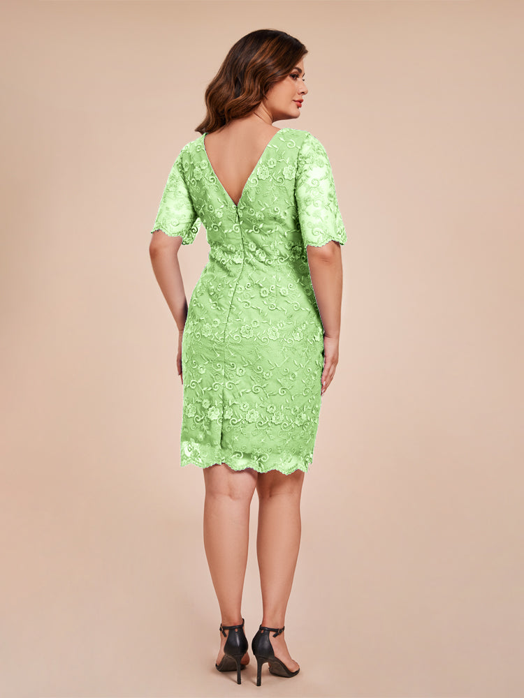 Elegant Half Sleeves Knee Length Lace Mother of the Groom Dress