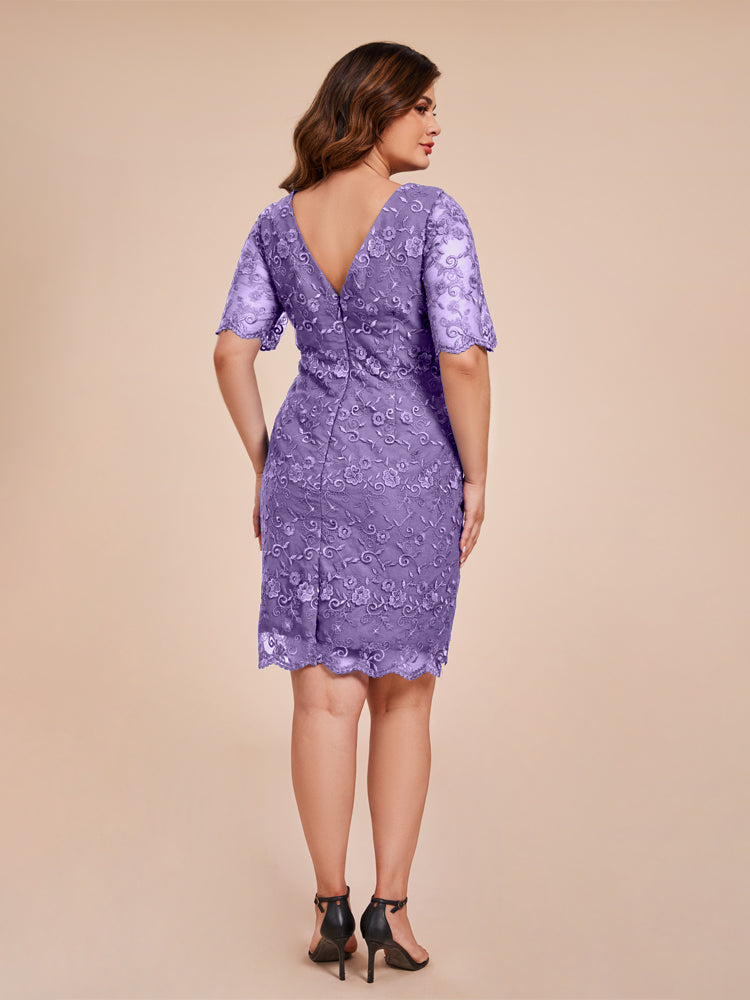 Elegant Half Sleeves Knee Length Lace Mother of the Groom Dress