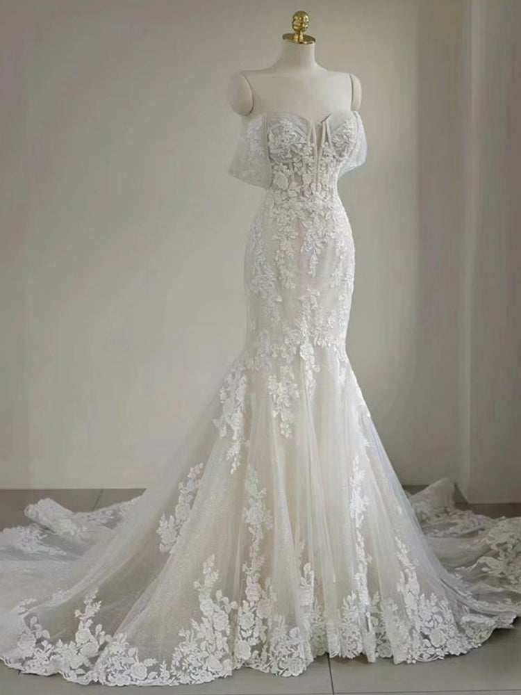 Elegant Mermaid Sweetheart Lace Appliques Wedding Dress With Train Elegant Mermaid Sweetheart Lace Appliques Wedding Dress With Train