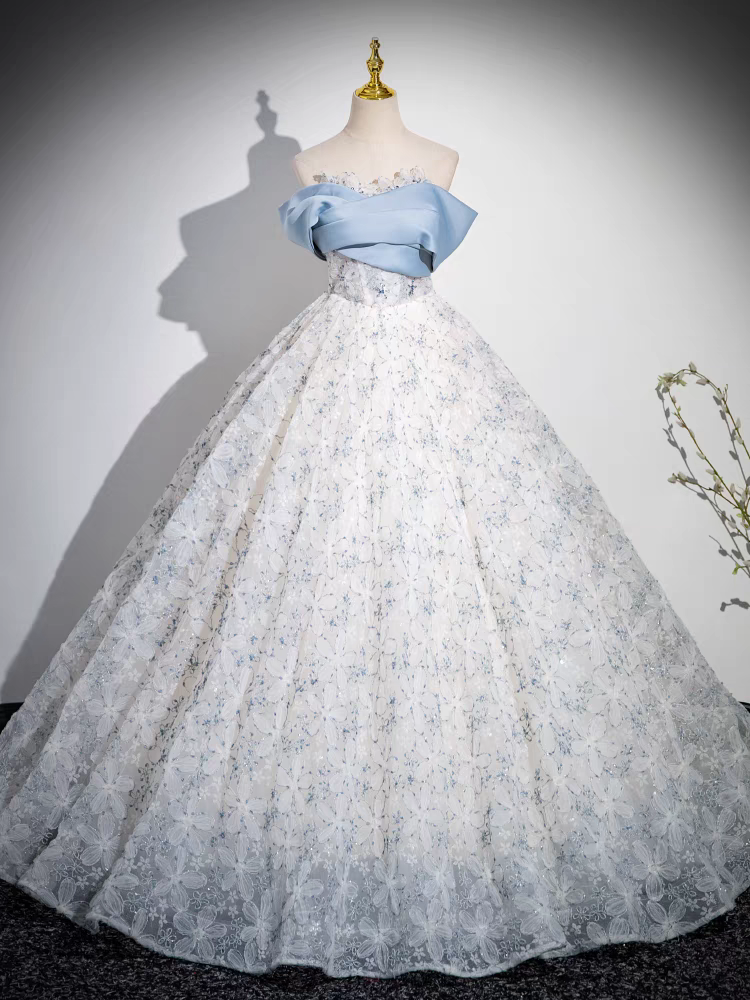 Elegant Strapless Ball Gown Floral Lace Prom Dress Elegant Strapless Ball Gown Floral Lace Prom Dress