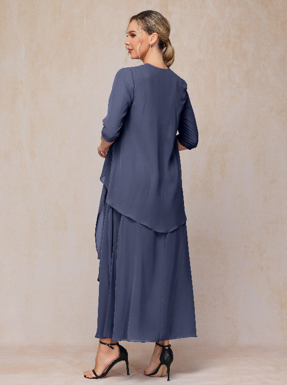 2 Pieces Ankle Length Chiffon Wedding Guest Dresses