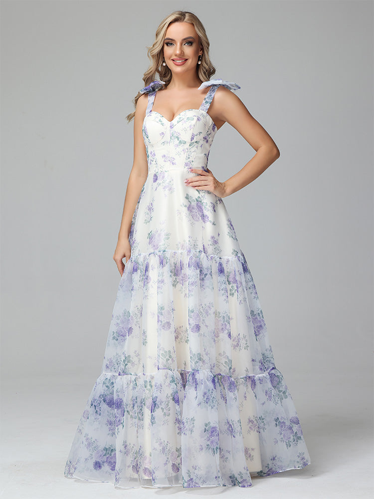 Floral Print Lace Up Floor Length Prom Dresses Floral Print Lace Up Floor Length Prom Dresses