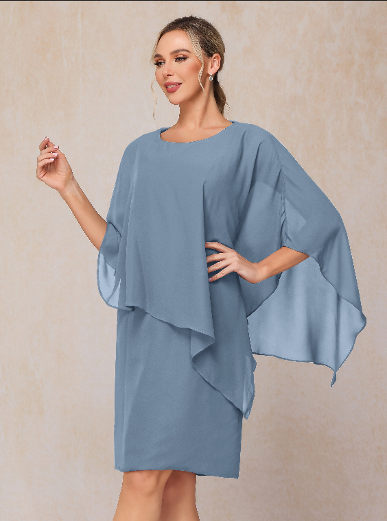 Knee Length Short Sleeves Chiffon Mother Of The Groom Dress