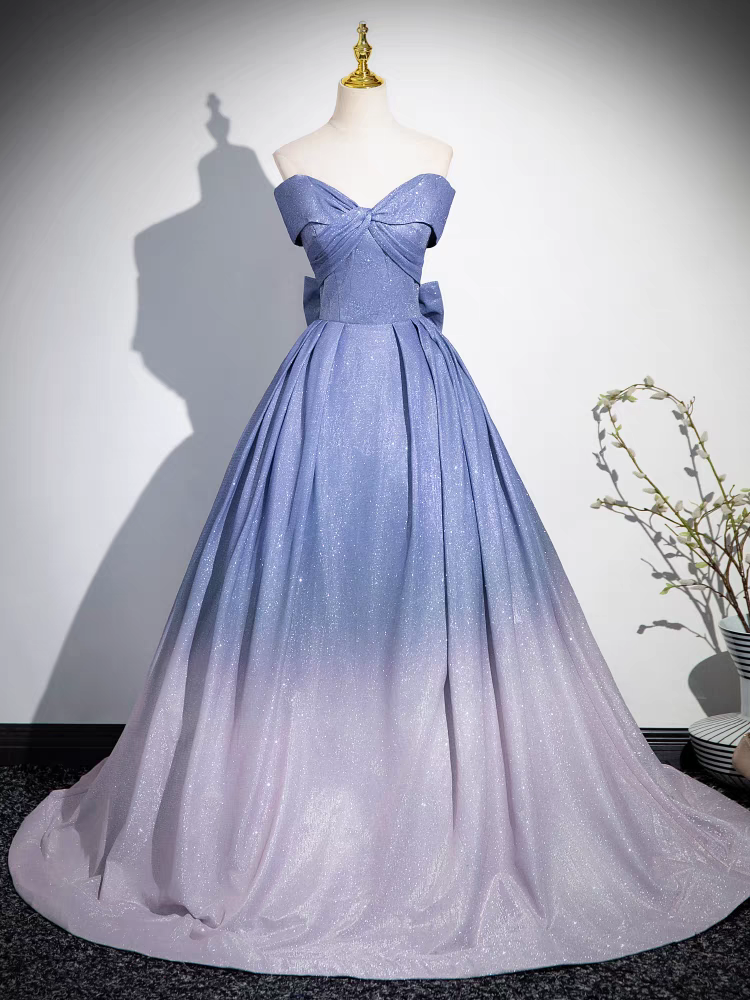 Glitter Purple Gradient Ruched Ball Gown with Bow Long Prom Dress Glitter Purple Gradient Ruched Ball Gown with Bow Long Prom Dress