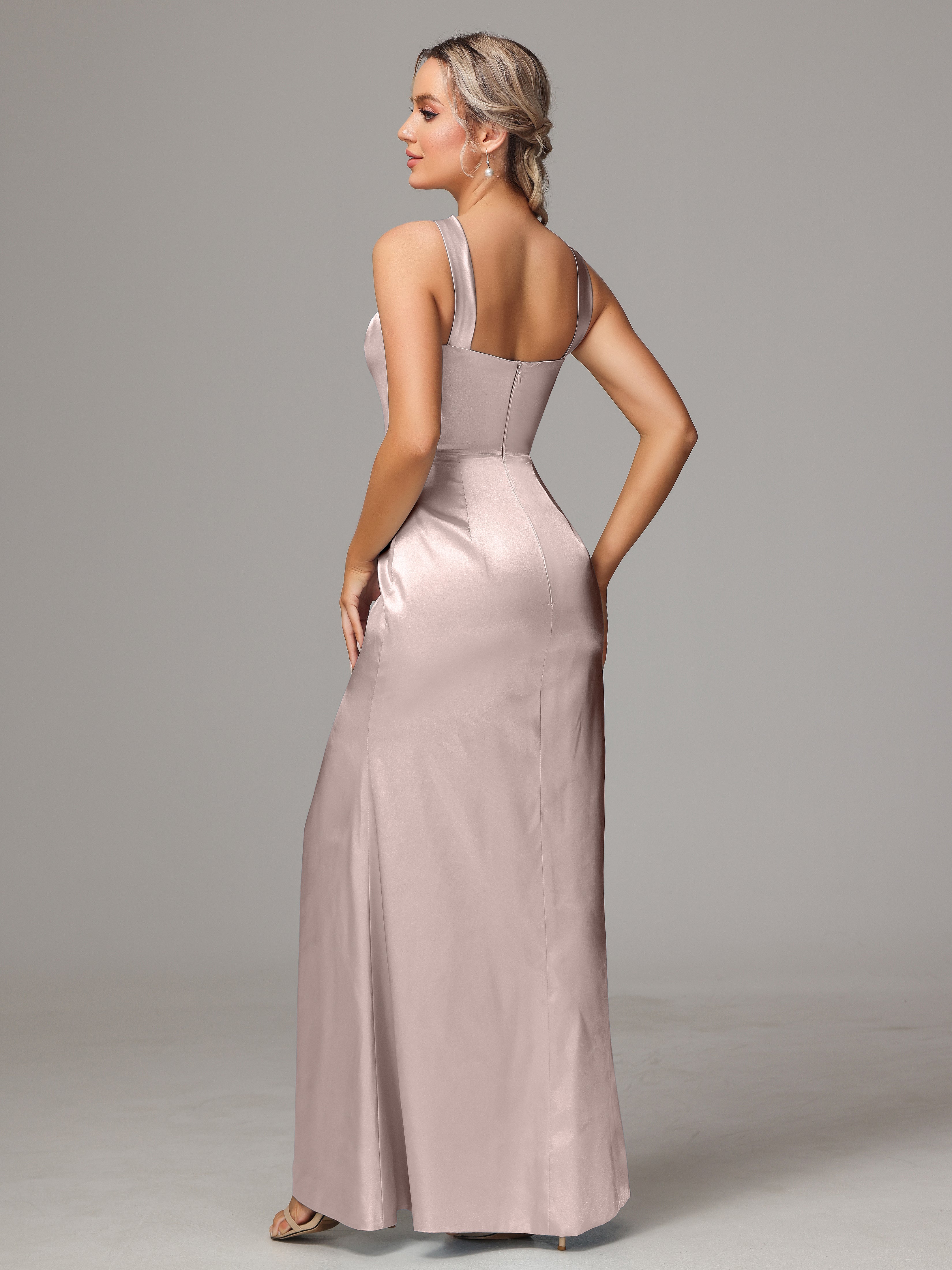 Halter Sleeveless Soft Satin Wedding Guest Dress