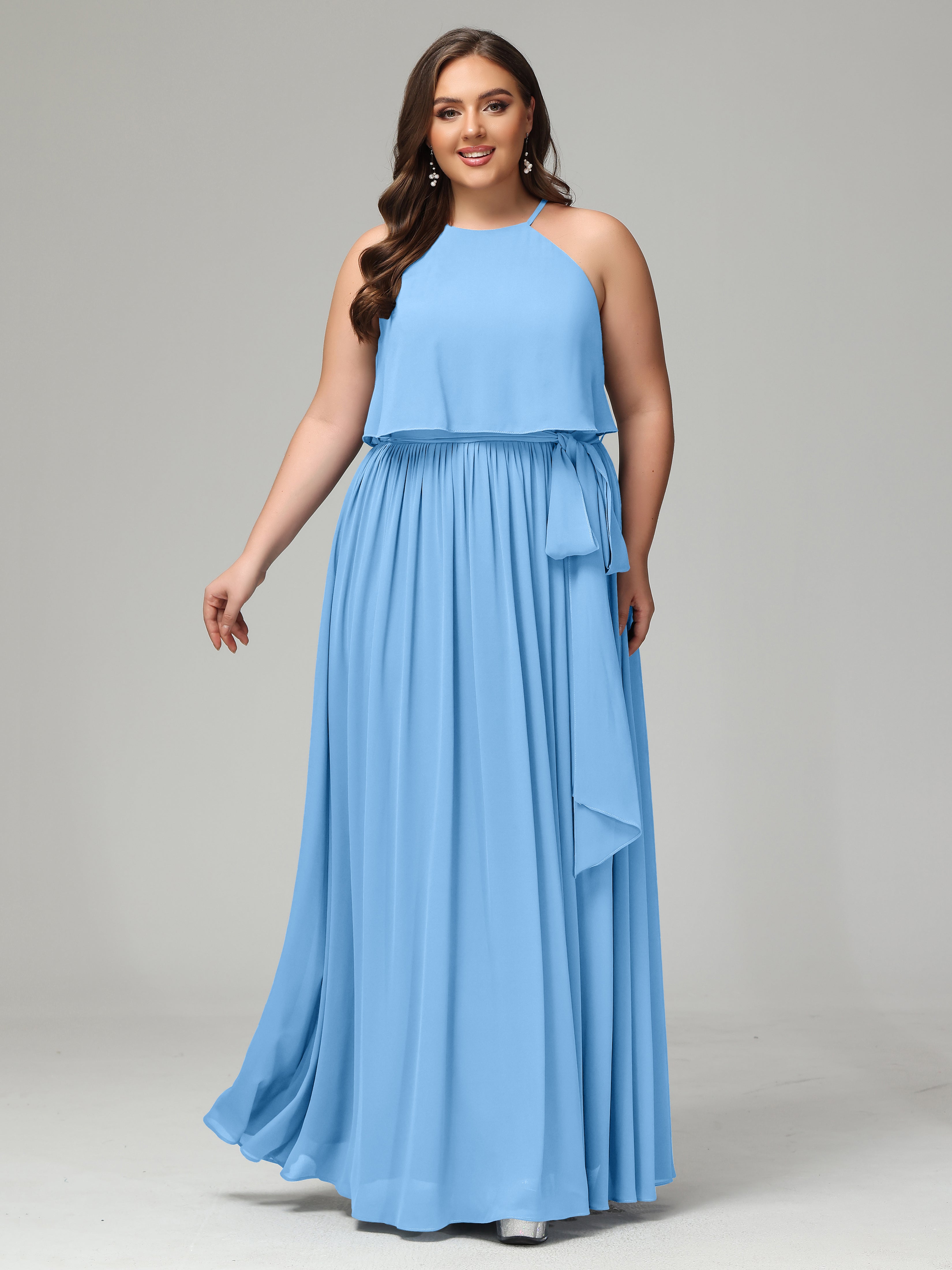 Halter Chiffon Bridesmaid Dress Plus Size