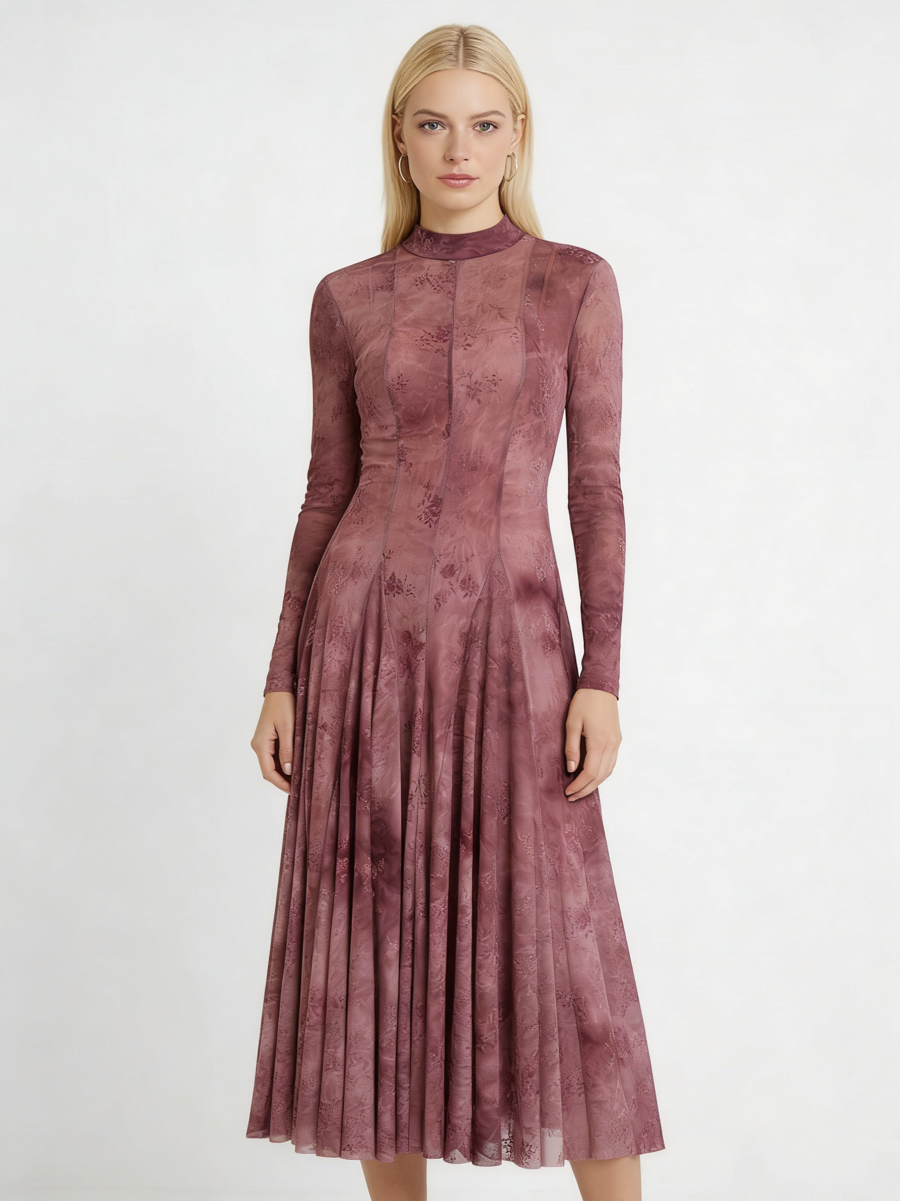 Cicinia Dusty Rose 2 Pieces Wedding Guest Dress A-line Long Sleeves Floral Lace Dresses