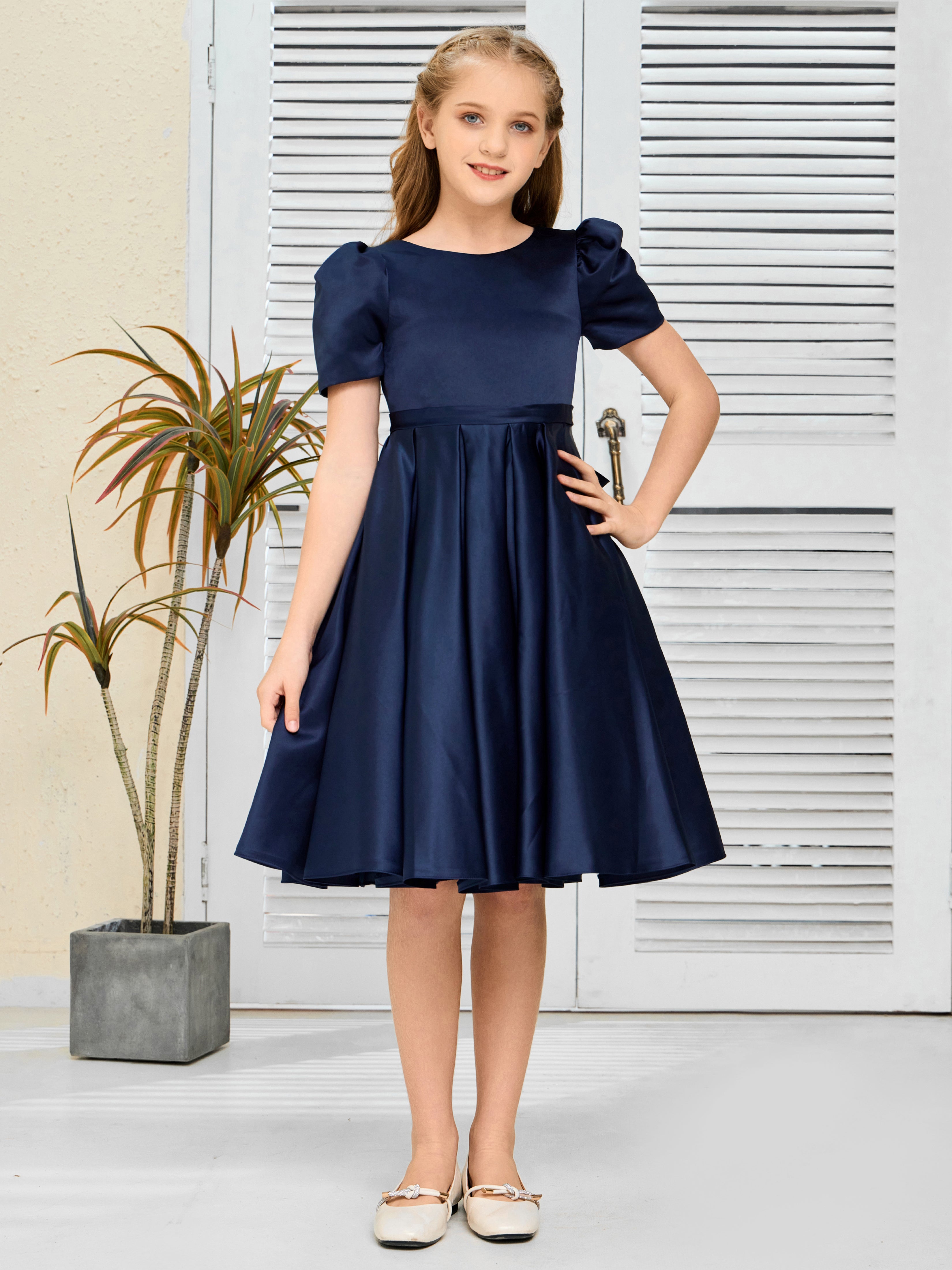 Simple Short Sleeves Satin Flower Girl Dress Simple Short Sleeves Satin Flower Girl Dress