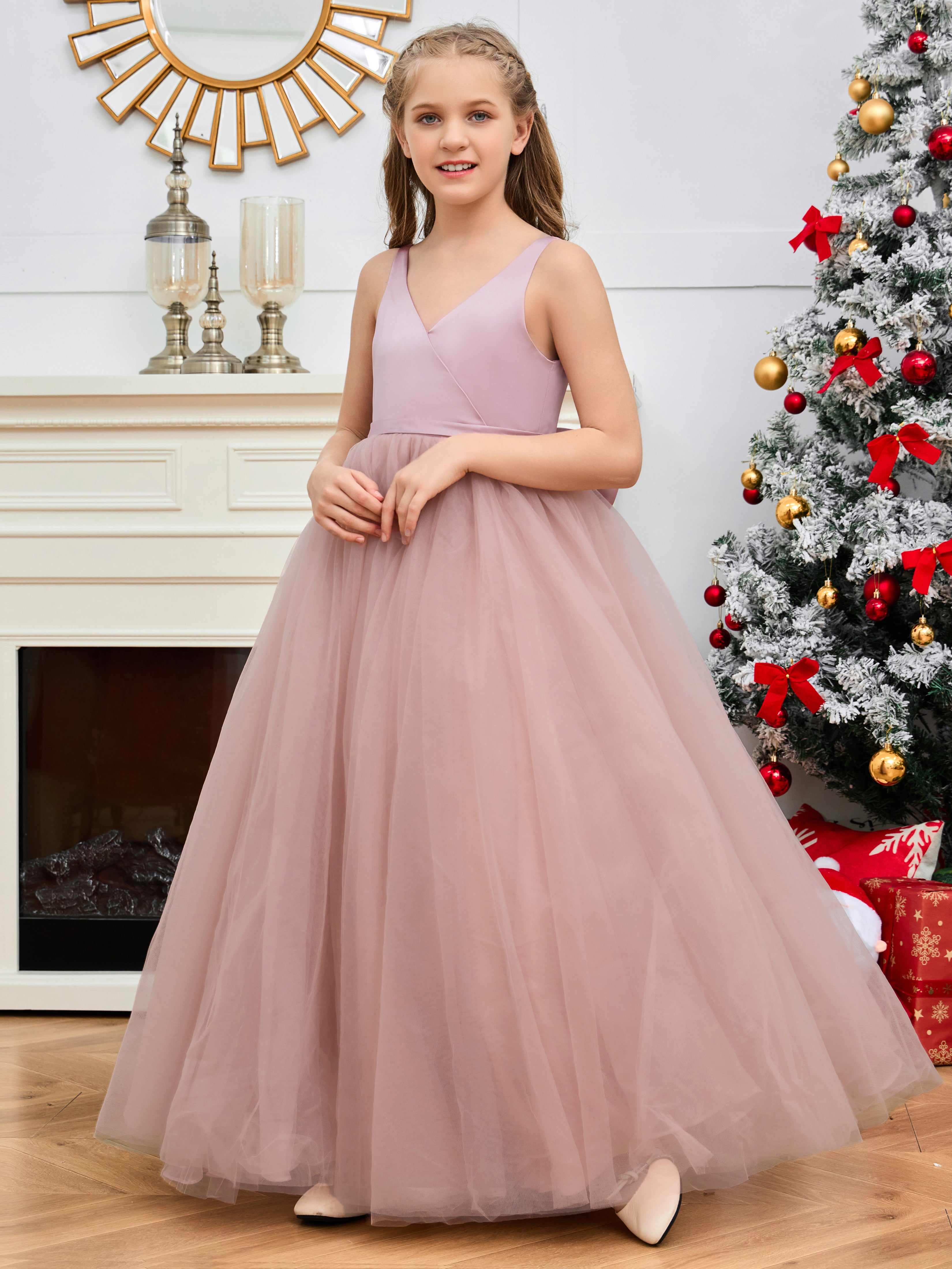 Cute Sleeveless Tulle Flower Girl Dress with Bow-Knot