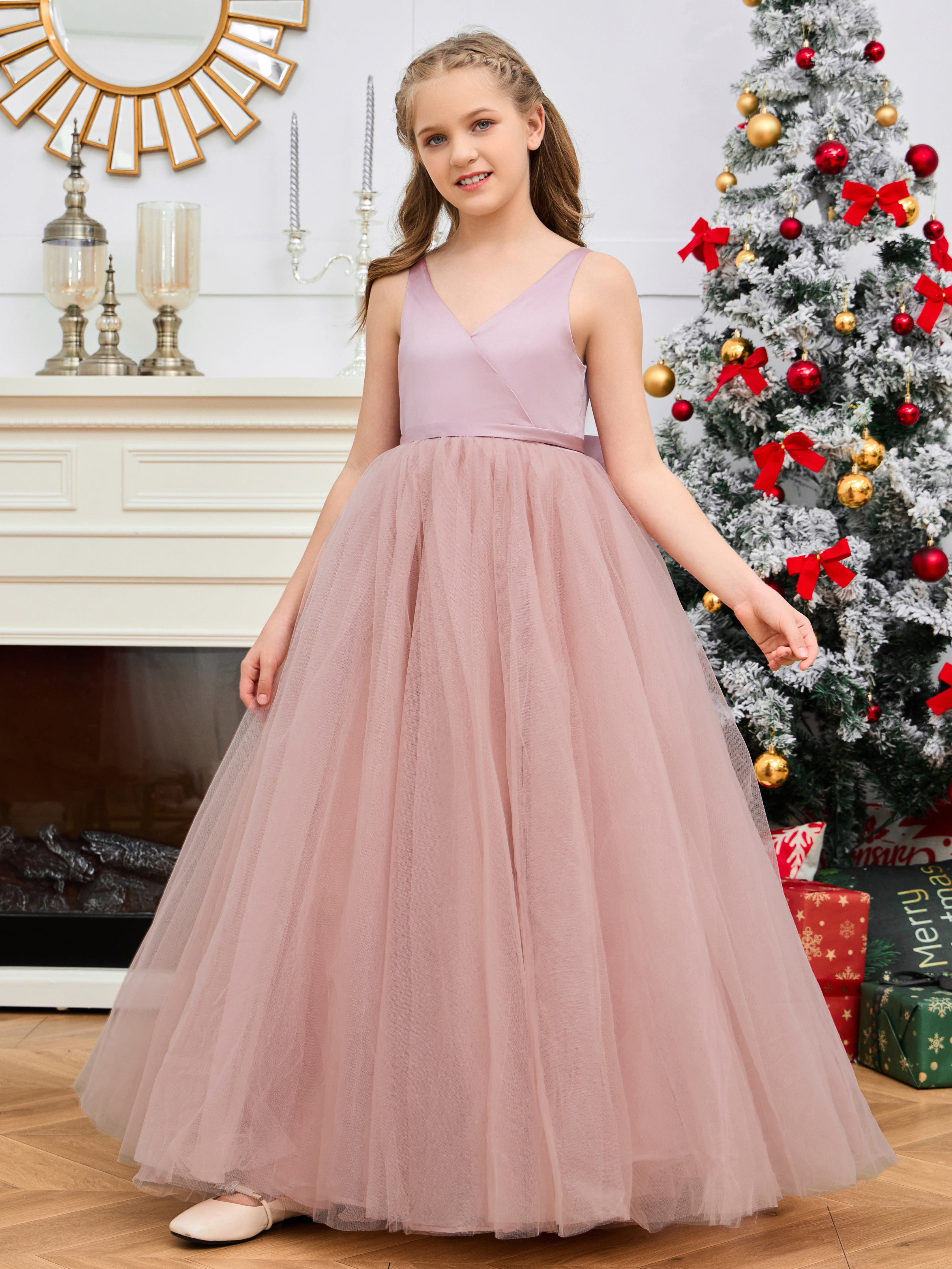 Cute Sleeveless Tulle Flower Girl Dress with Bow-Knot