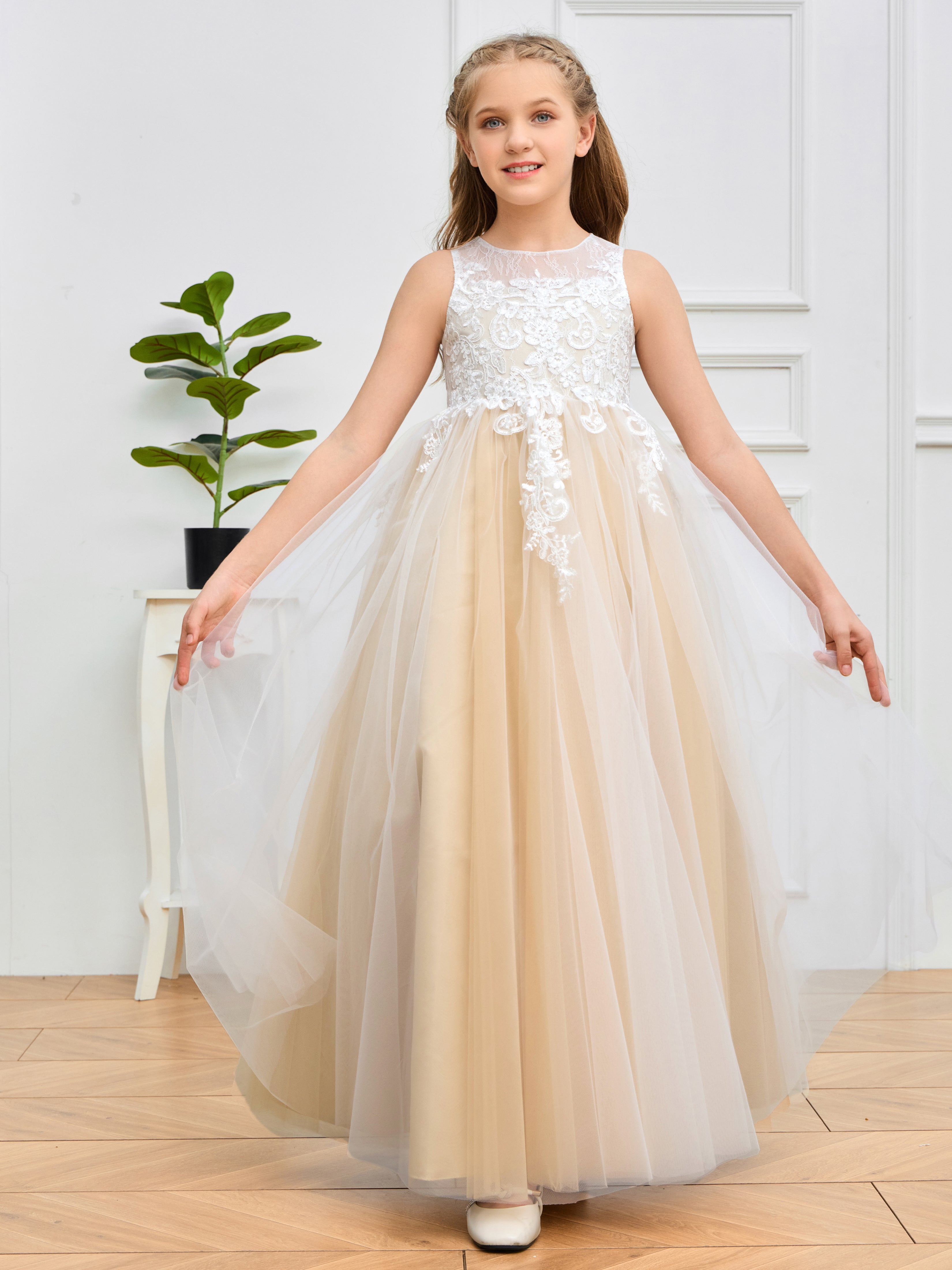 Cute Sleeveless Lace Appliques Tulle Flower Girl Dress Cute Sleeveless Lace Appliques Tulle Flower Girl Dress